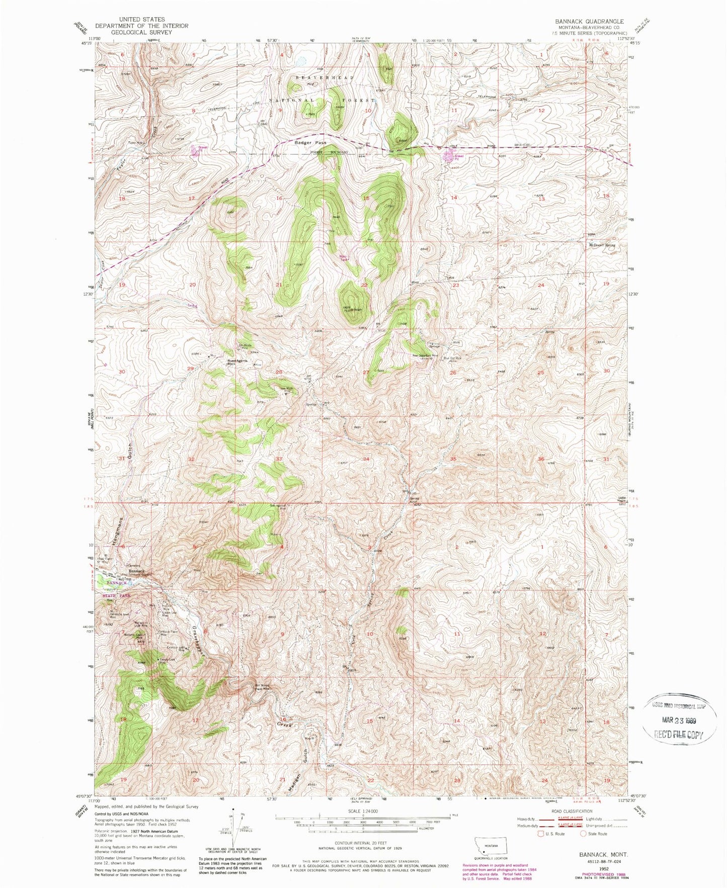 Classic USGS Bannack Montana 7.5'x7.5' Topo Map Image
