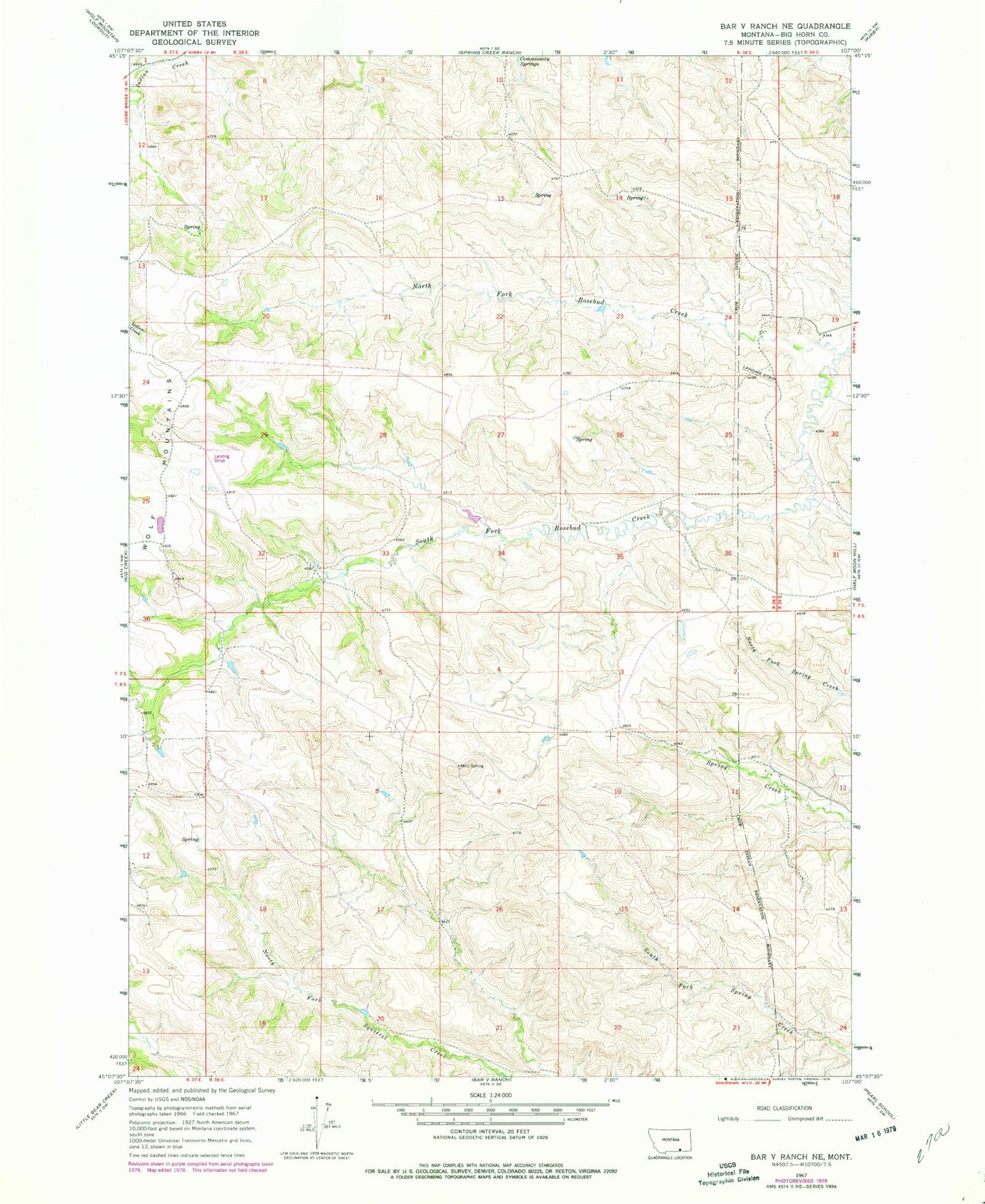 Classic USGS Bar V Ranch NE Montana 7.5'x7.5' Topo Map Image