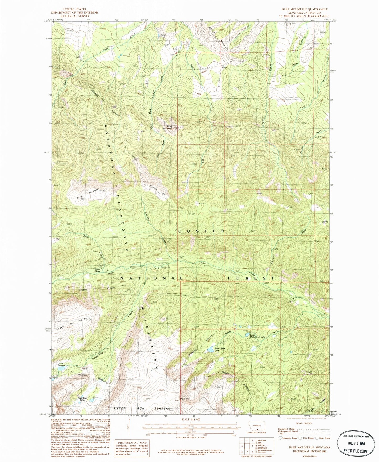 Classic USGS Bare Mountain Montana 7.5'x7.5' Topo Map Image