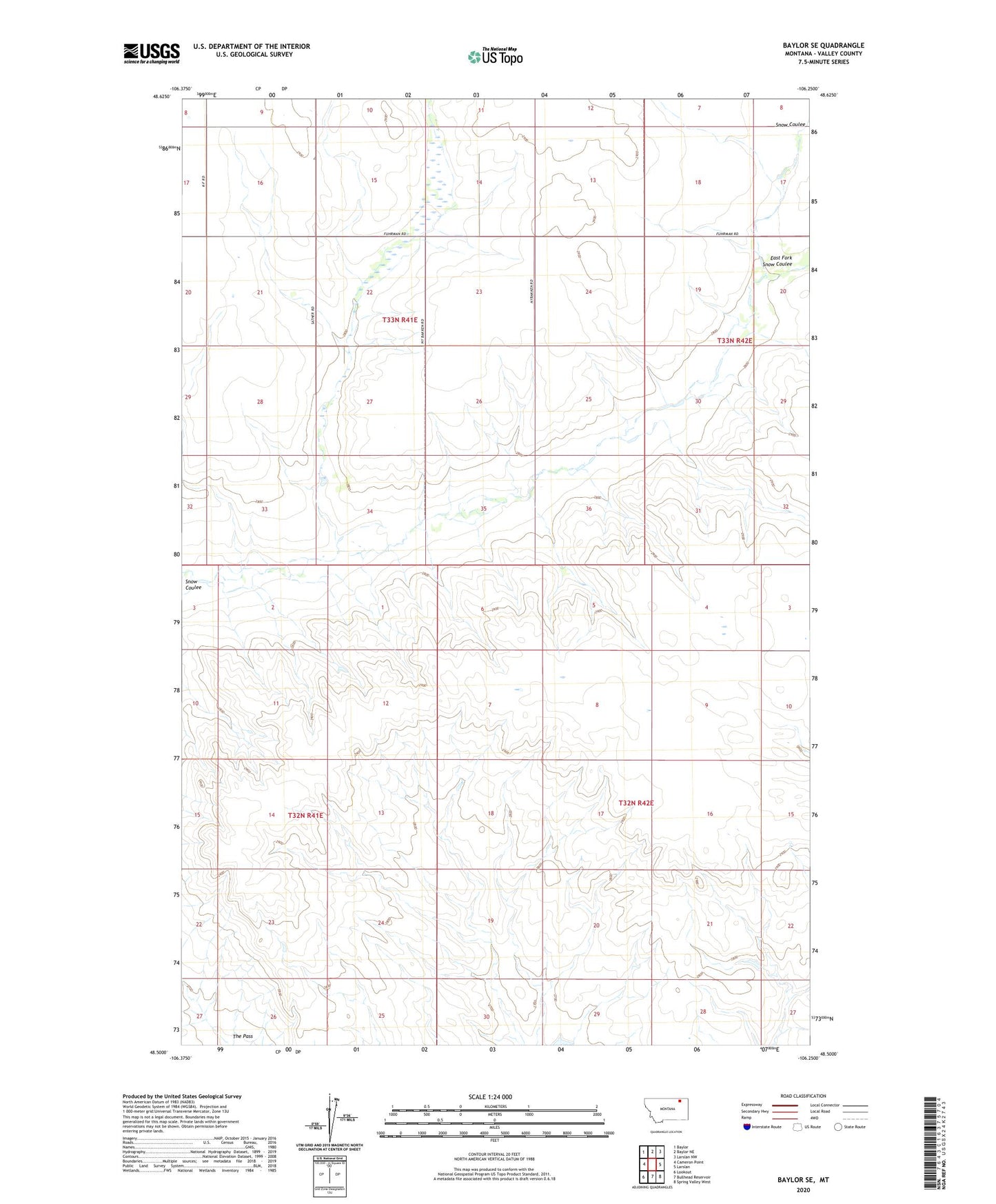 Baylor SE Montana US Topo Map Image