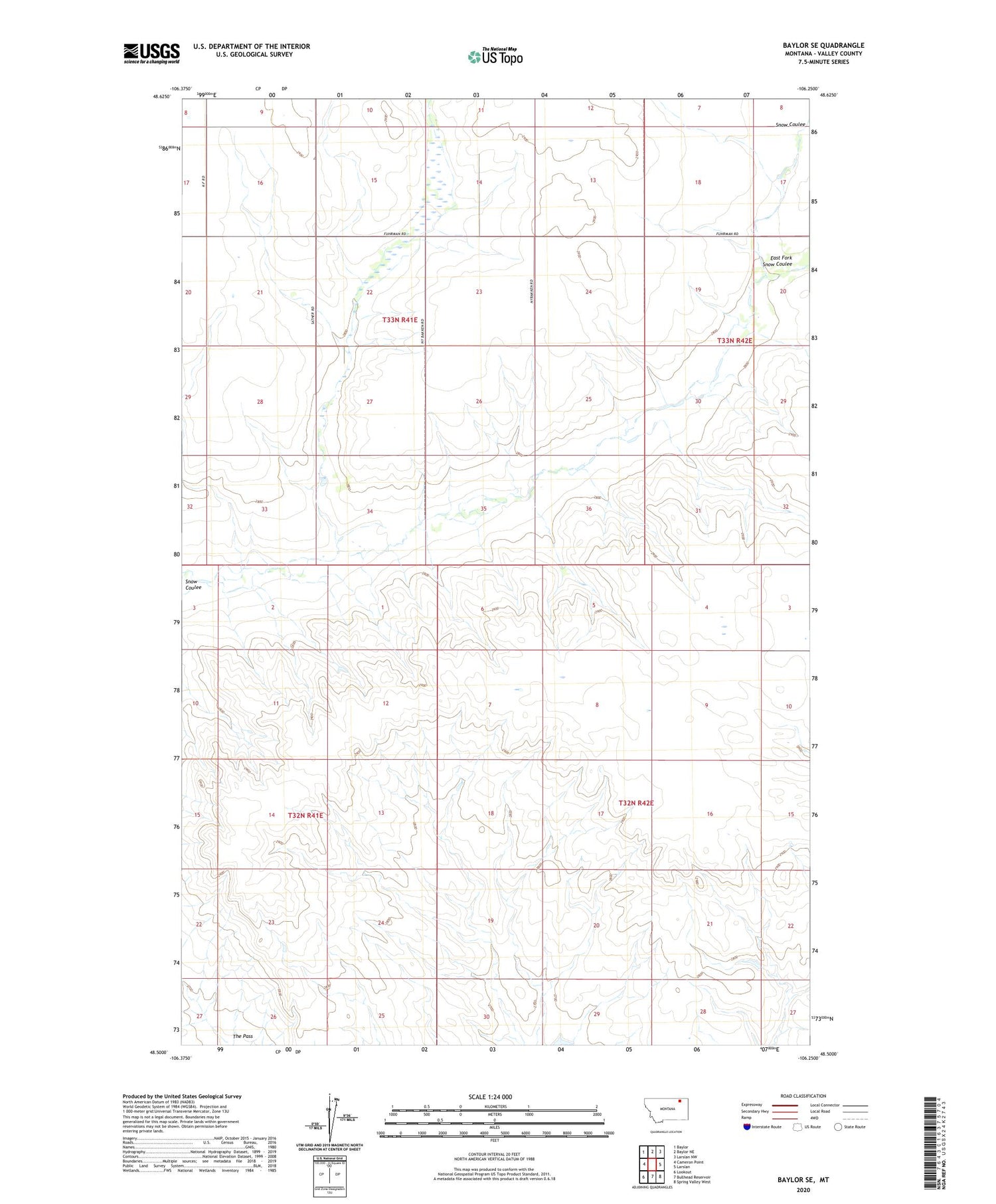 Baylor SE Montana US Topo Map Image