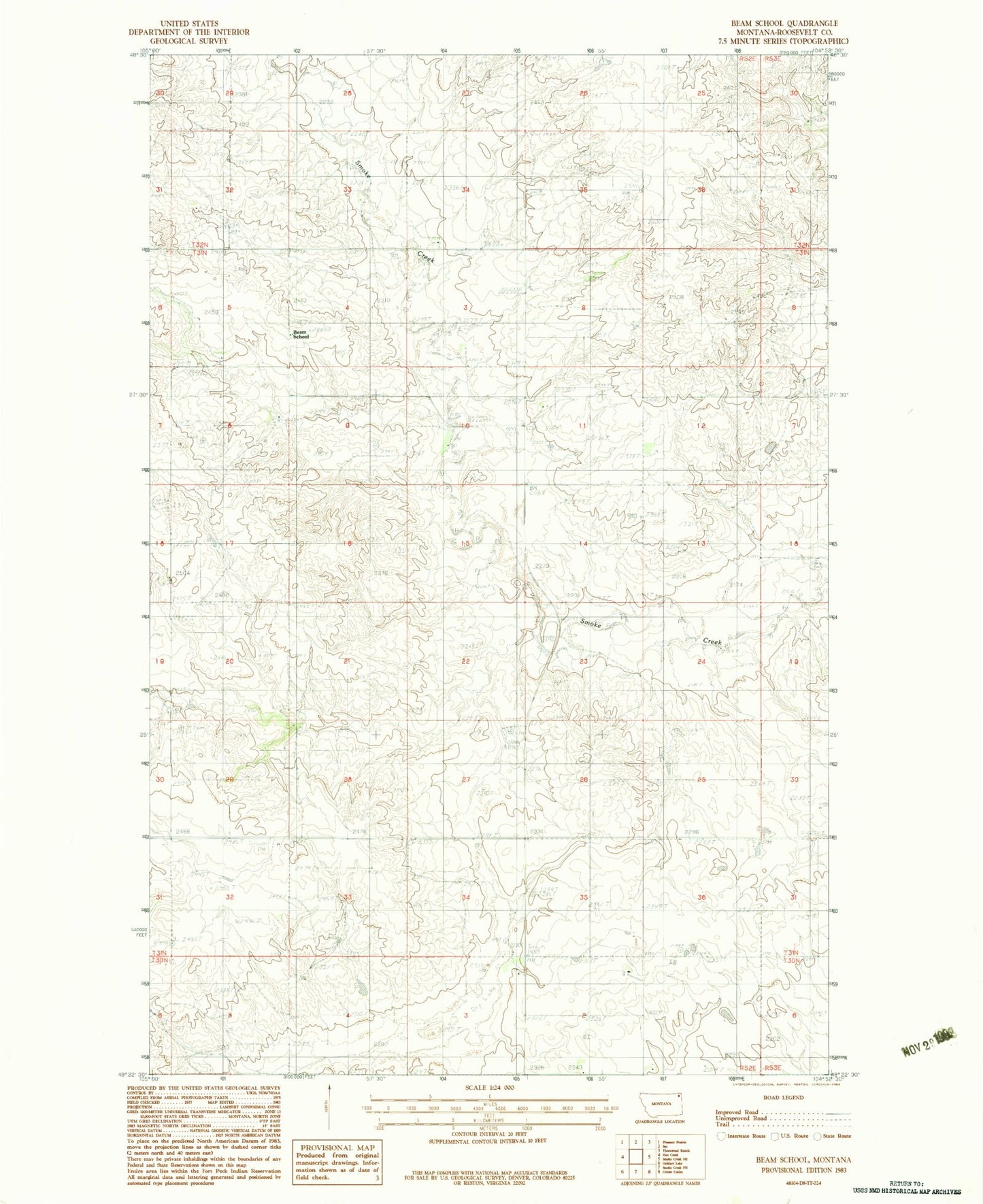 Classic USGS Biem School Montana 7.5'x7.5' Topo Map Image