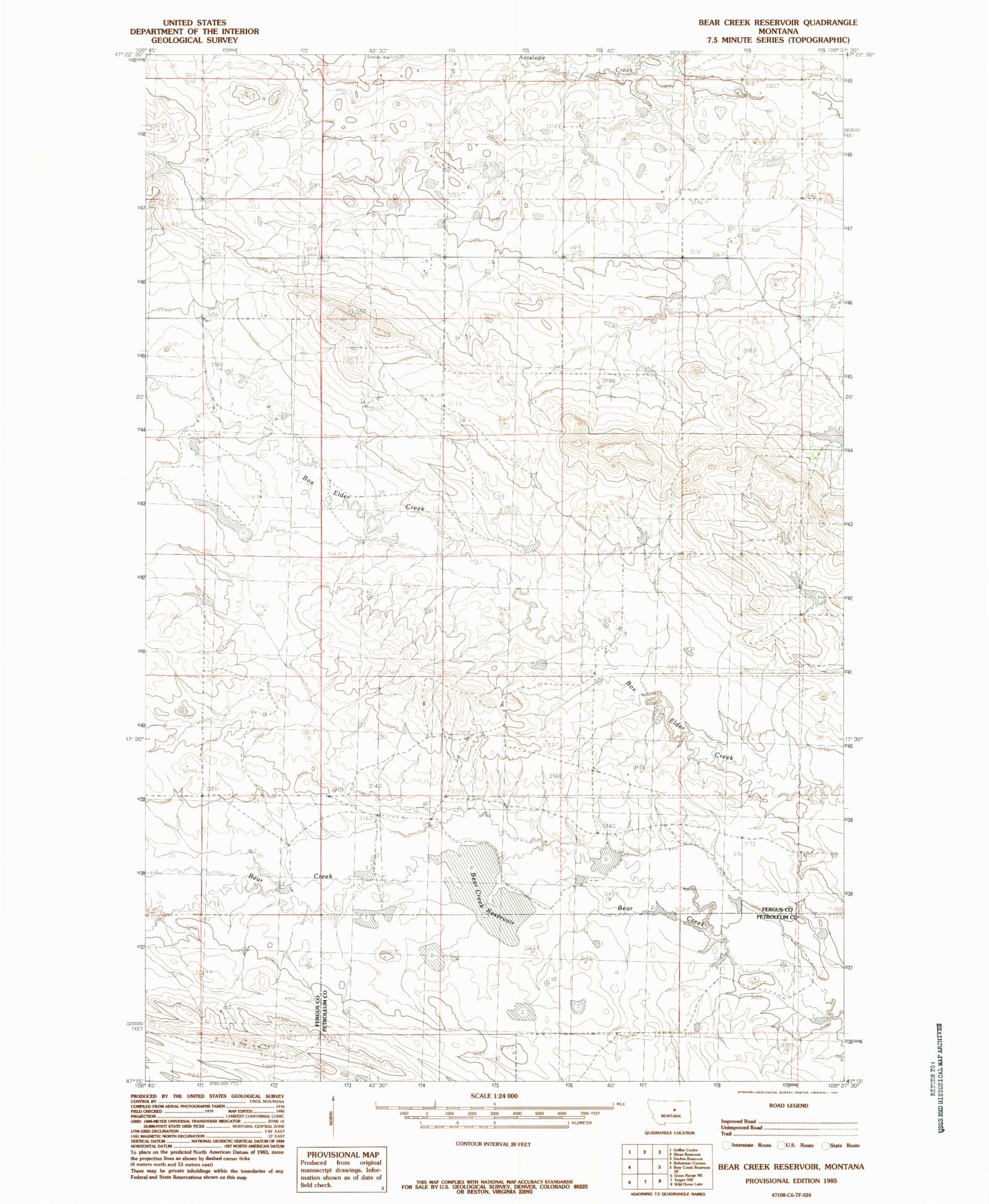Classic Usgs Bear Creek Reservoir Montana 75x75 Topo Map Mytopo Map Store 5570