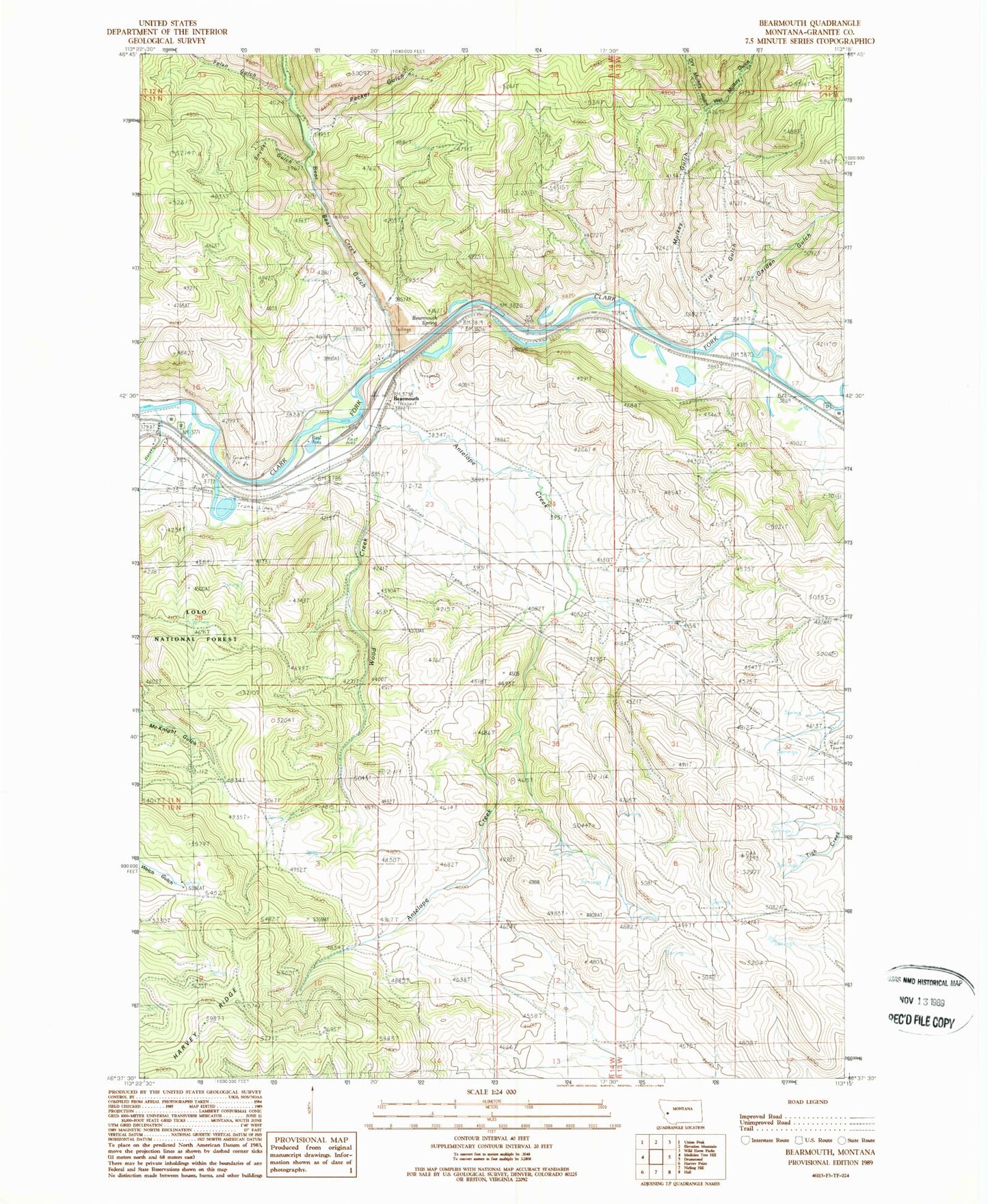 Classic USGS Bearmouth Montana 7.5'x7.5' Topo Map Image