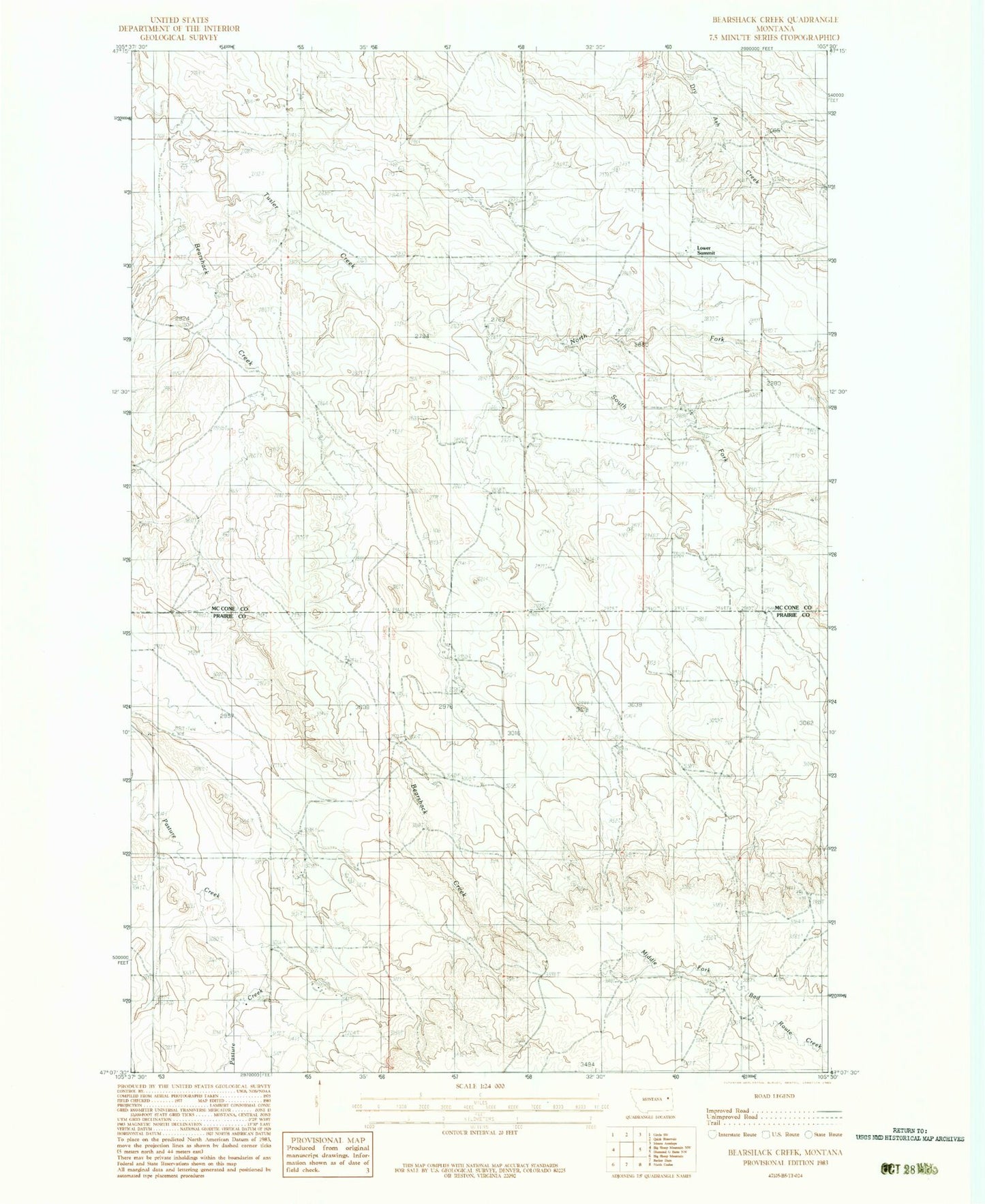 Classic USGS Bearshack Creek Montana 7.5'x7.5' Topo Map Image