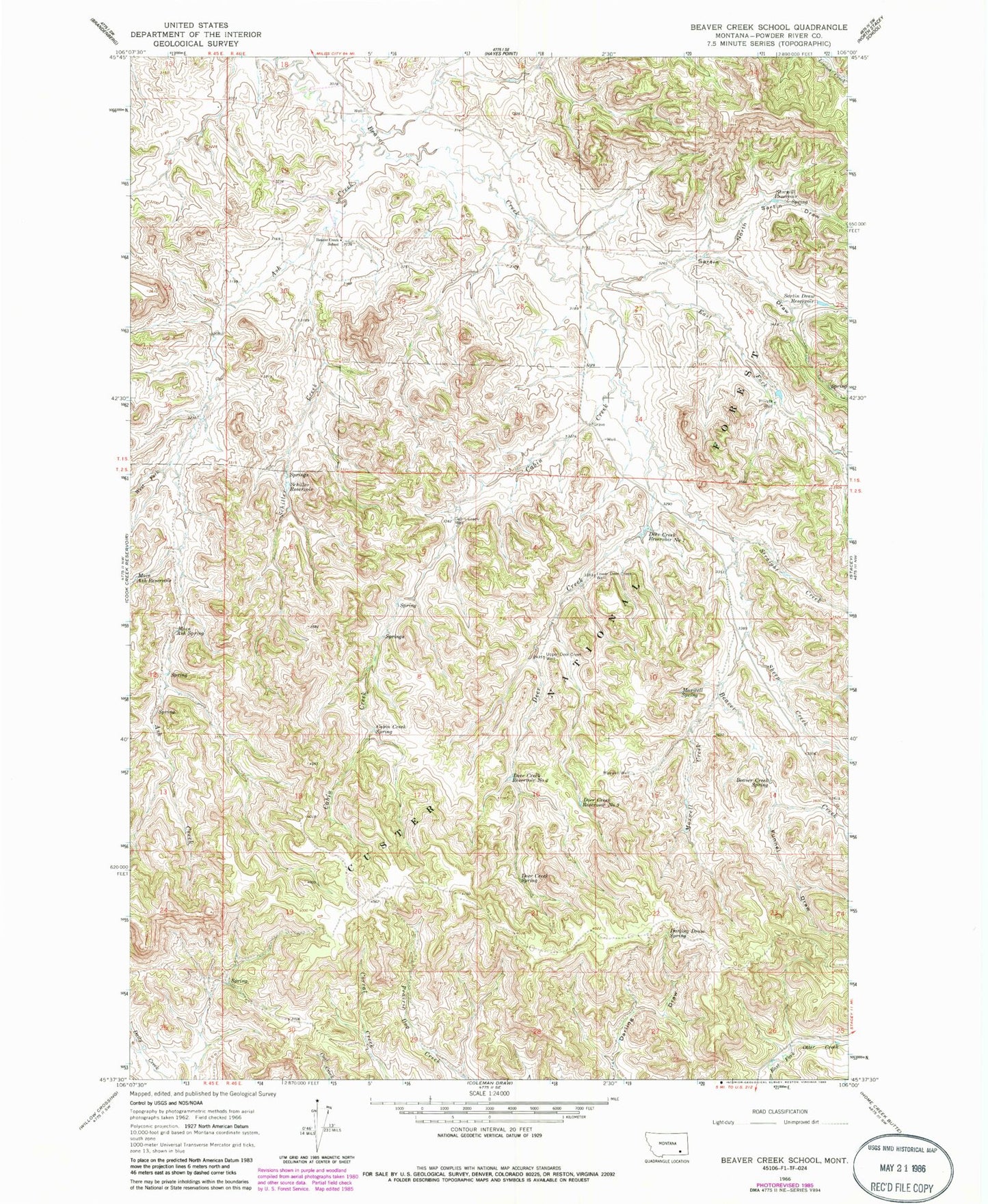 Classic USGS Beaver Creek School Montana 7.5'x7.5' Topo Map Image
