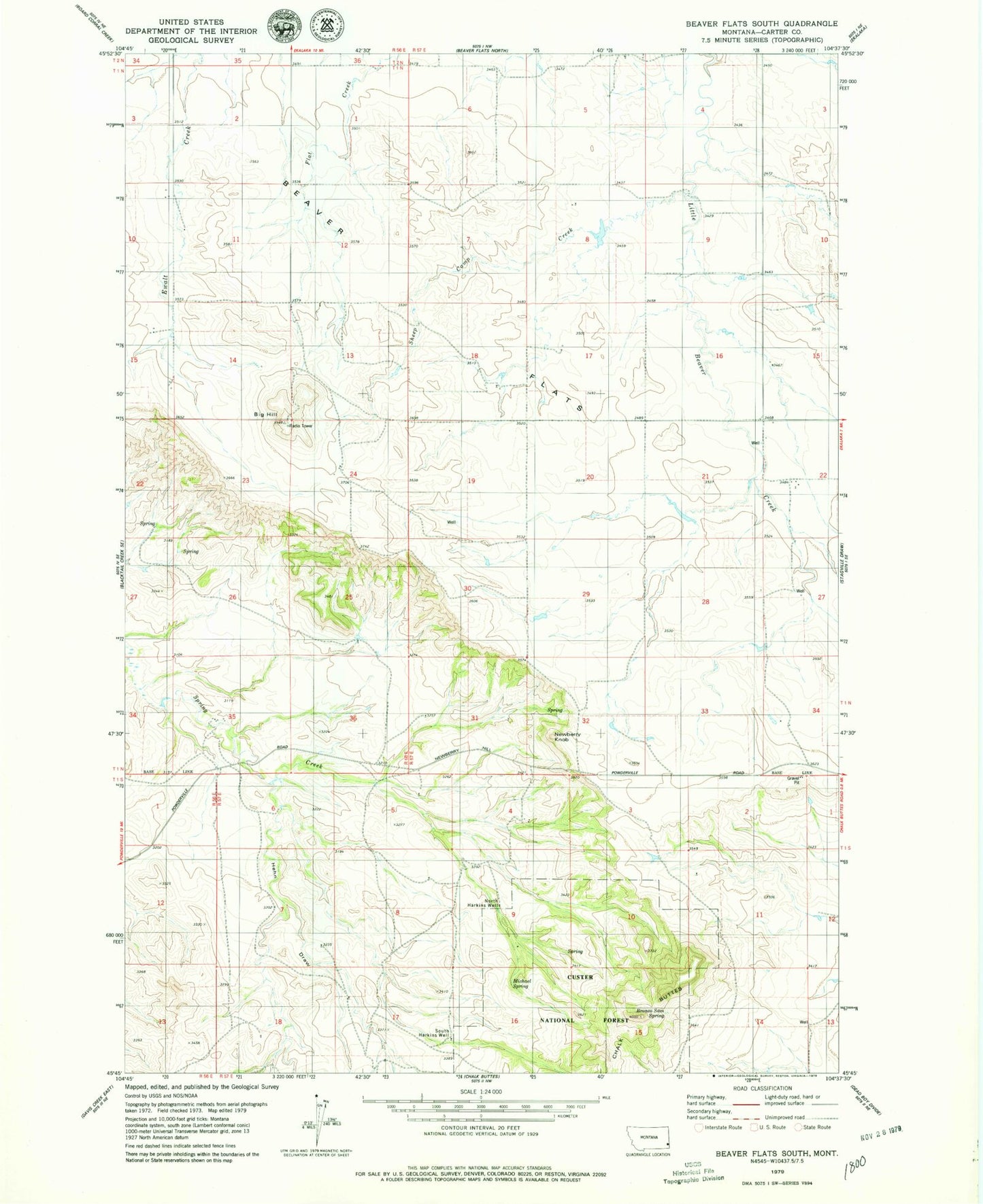 Classic USGS Beaver Flats South Montana 7.5'x7.5' Topo Map Image