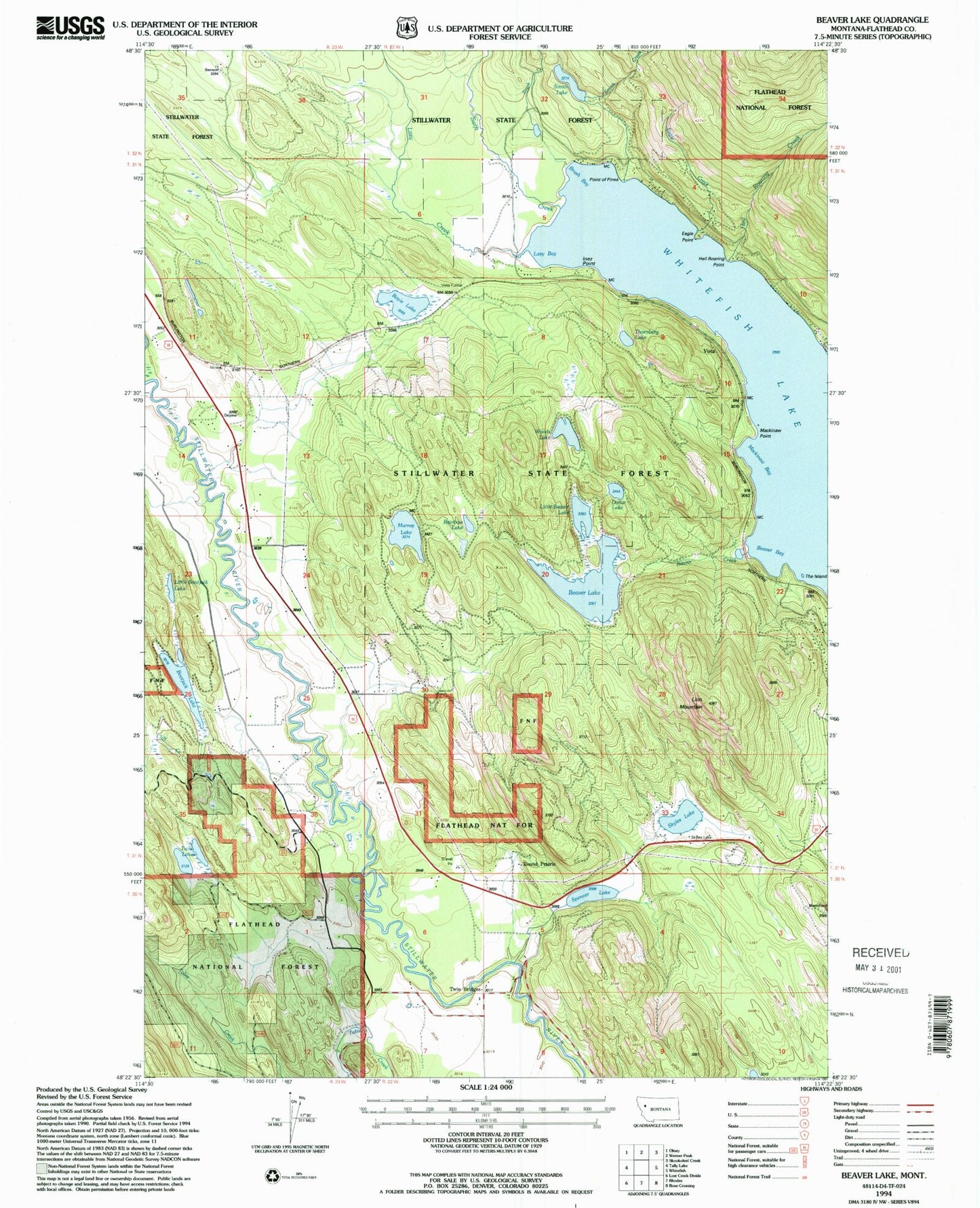 Classic USGS Beaver Lake Montana 7.5'x7.5' Topo Map Image