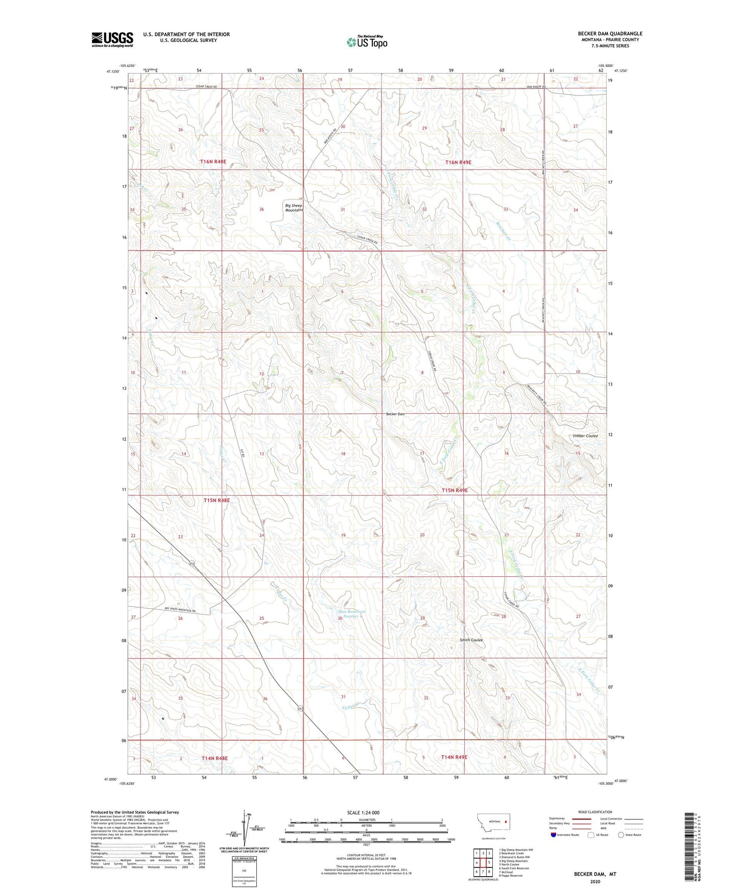 Becker Dam Montana US Topo Map Image