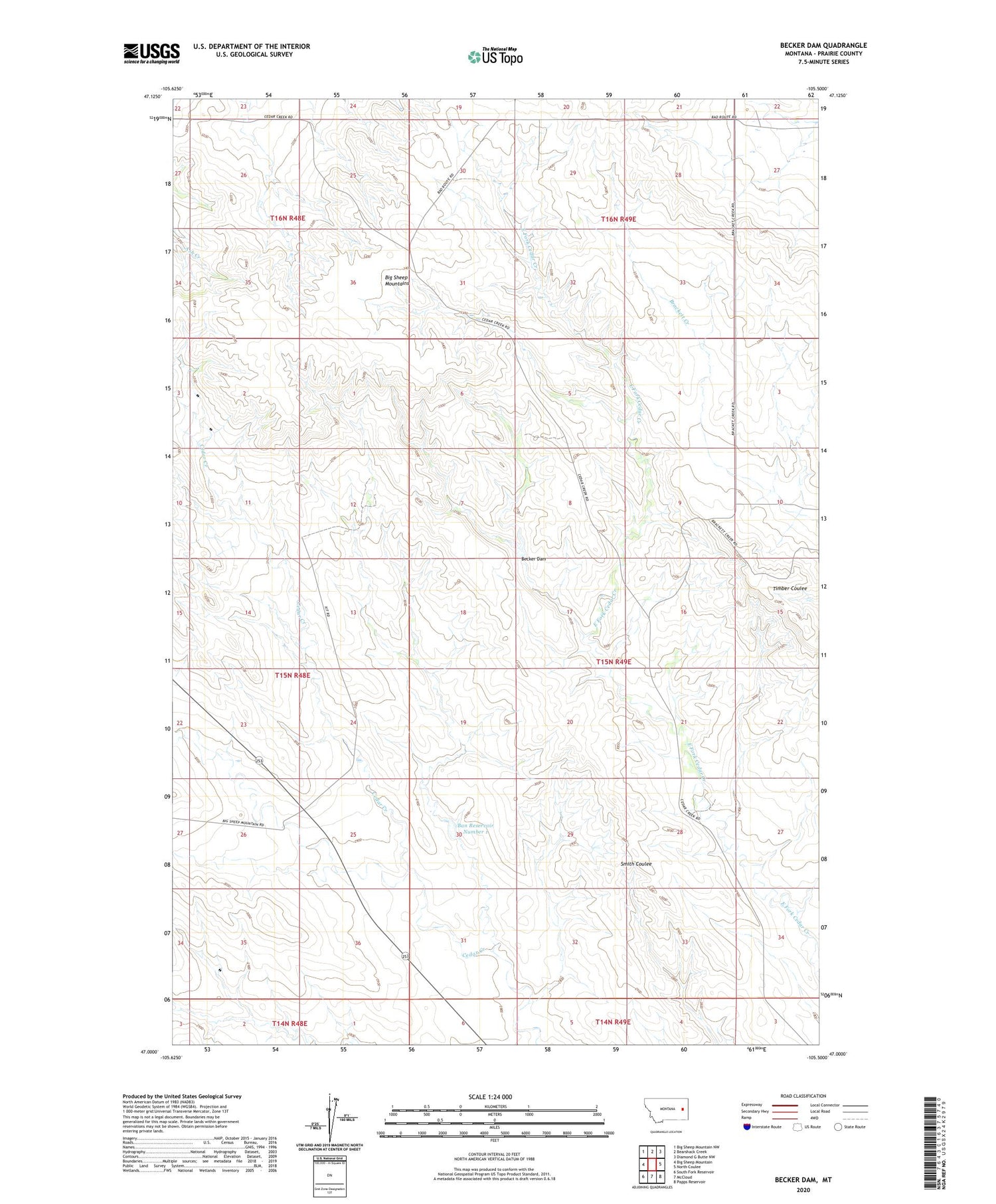 Becker Dam Montana US Topo Map Image