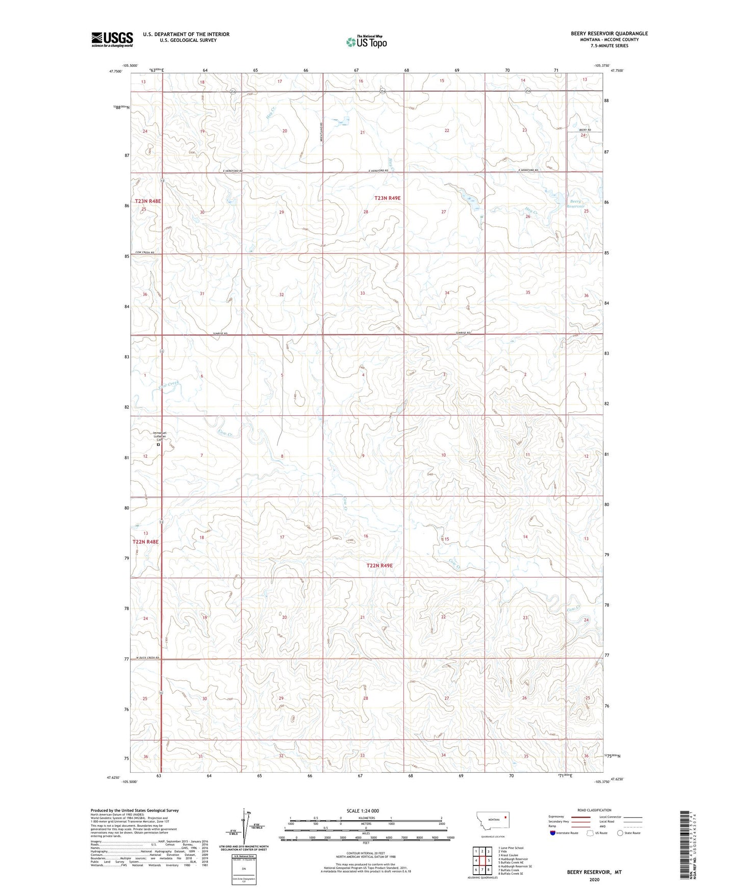 Beery Reservoir Montana US Topo Map Image