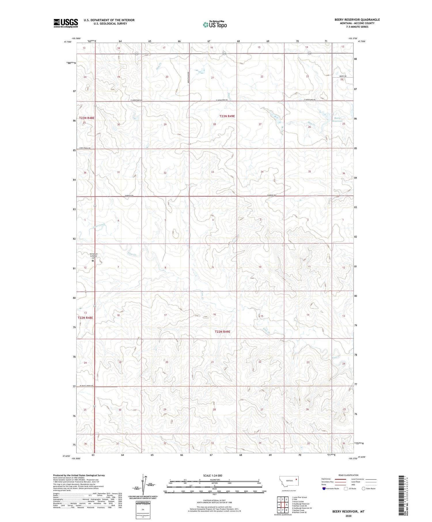 Beery Reservoir Montana US Topo Map Image