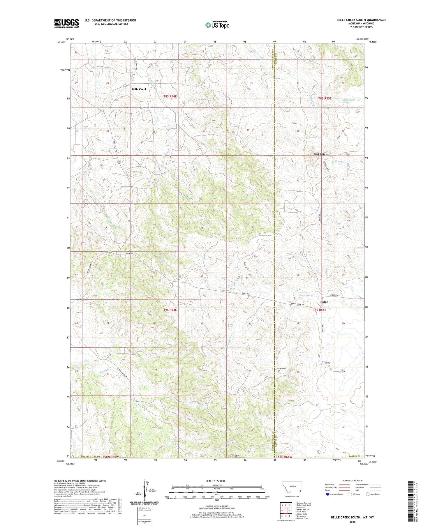 Belle Creek South Montana US Topo Map Image
