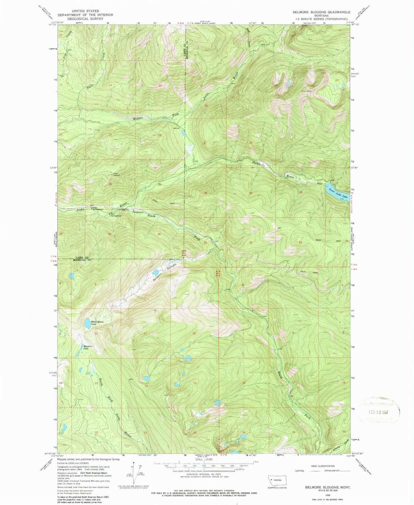 Classic USGS Belmore Sloughs Montana 7.5'x7.5' Topo Map Image