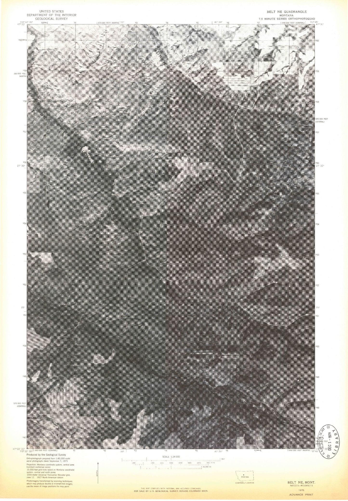 Classic USGS Belt NE Montana 7.5'x7.5' Topo Map Image