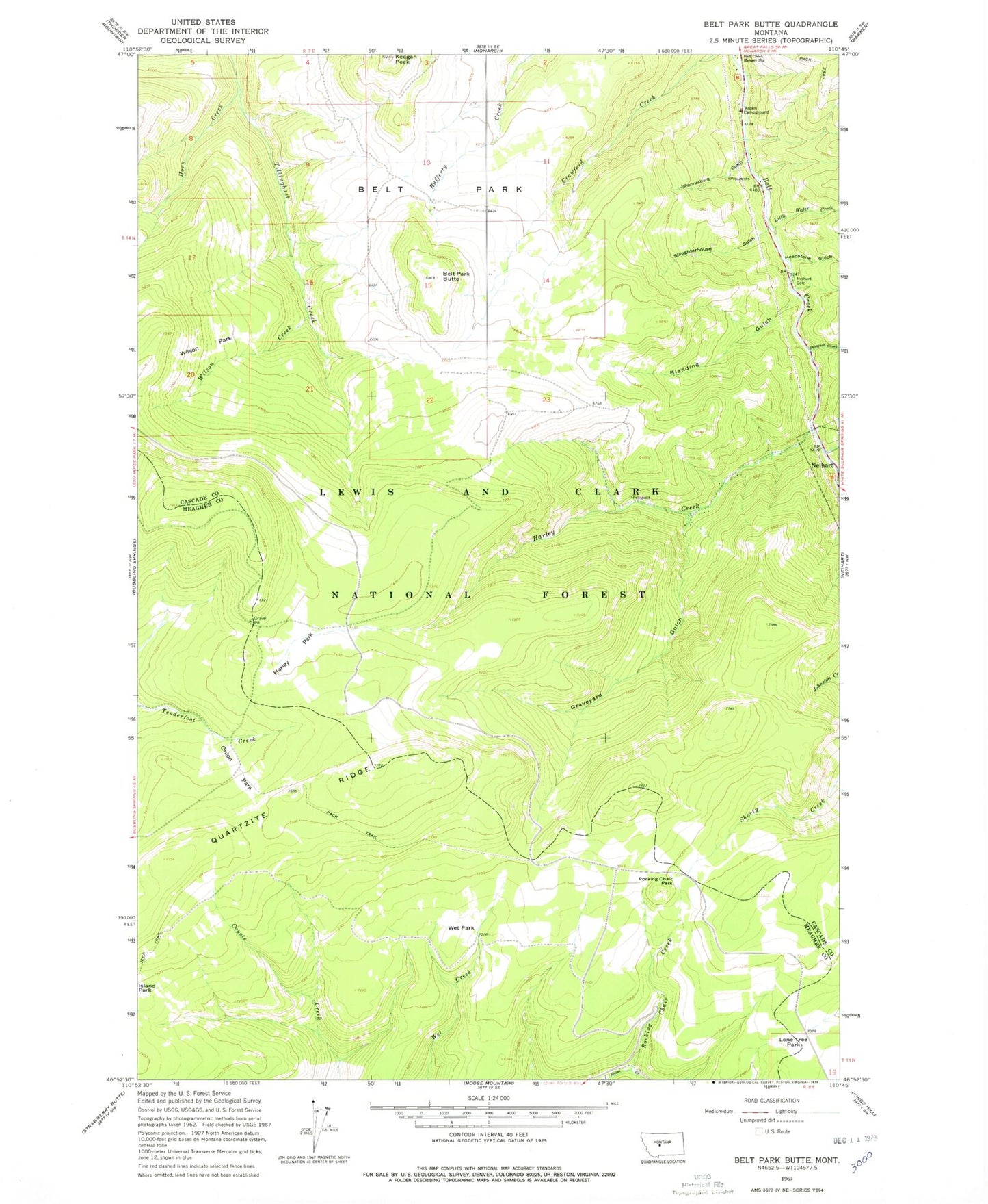 Classic USGS Belt Park Butte Montana 7.5'x7.5' Topo Map Image