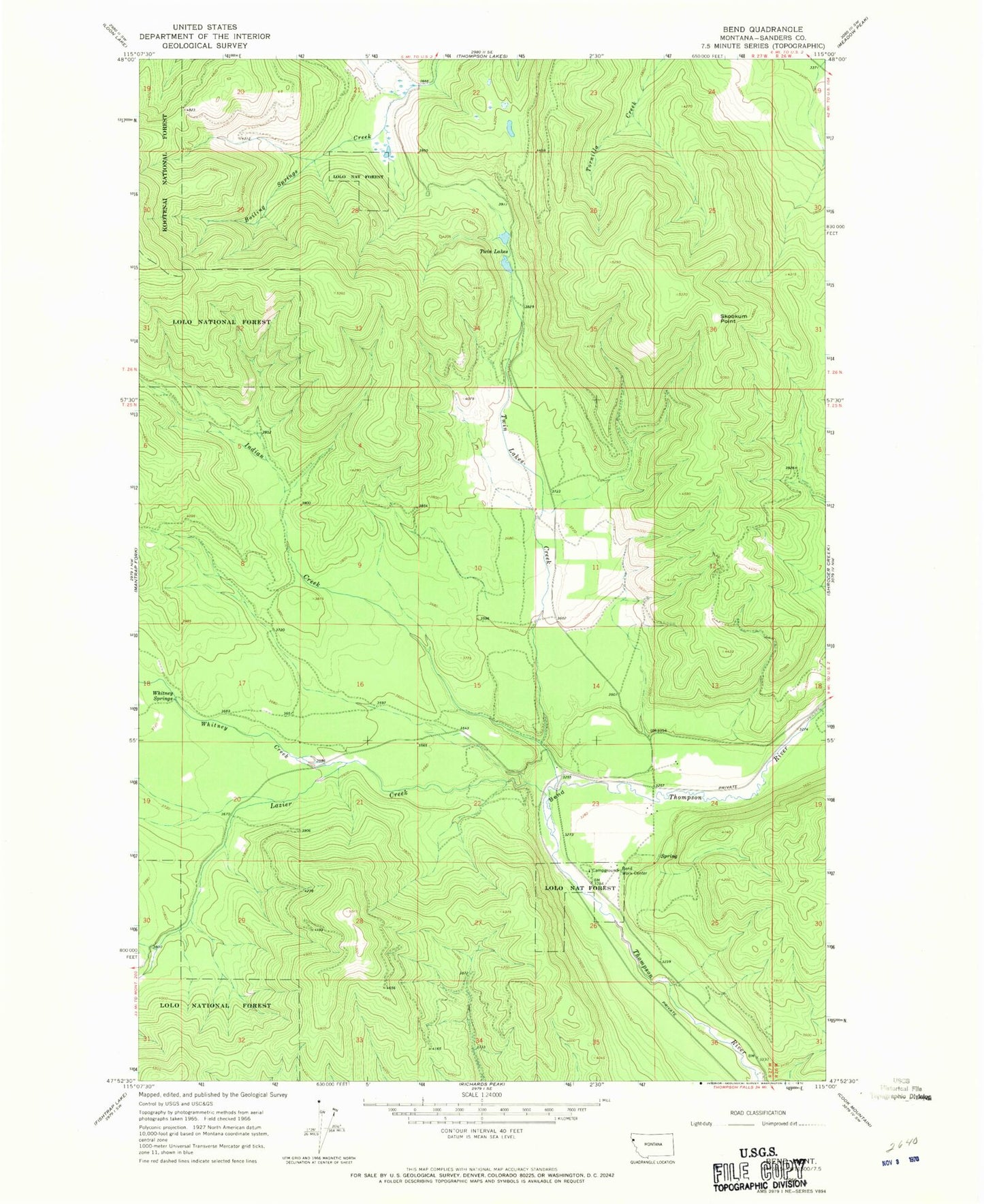 Classic USGS Bend Montana 7.5'x7.5' Topo Map Image