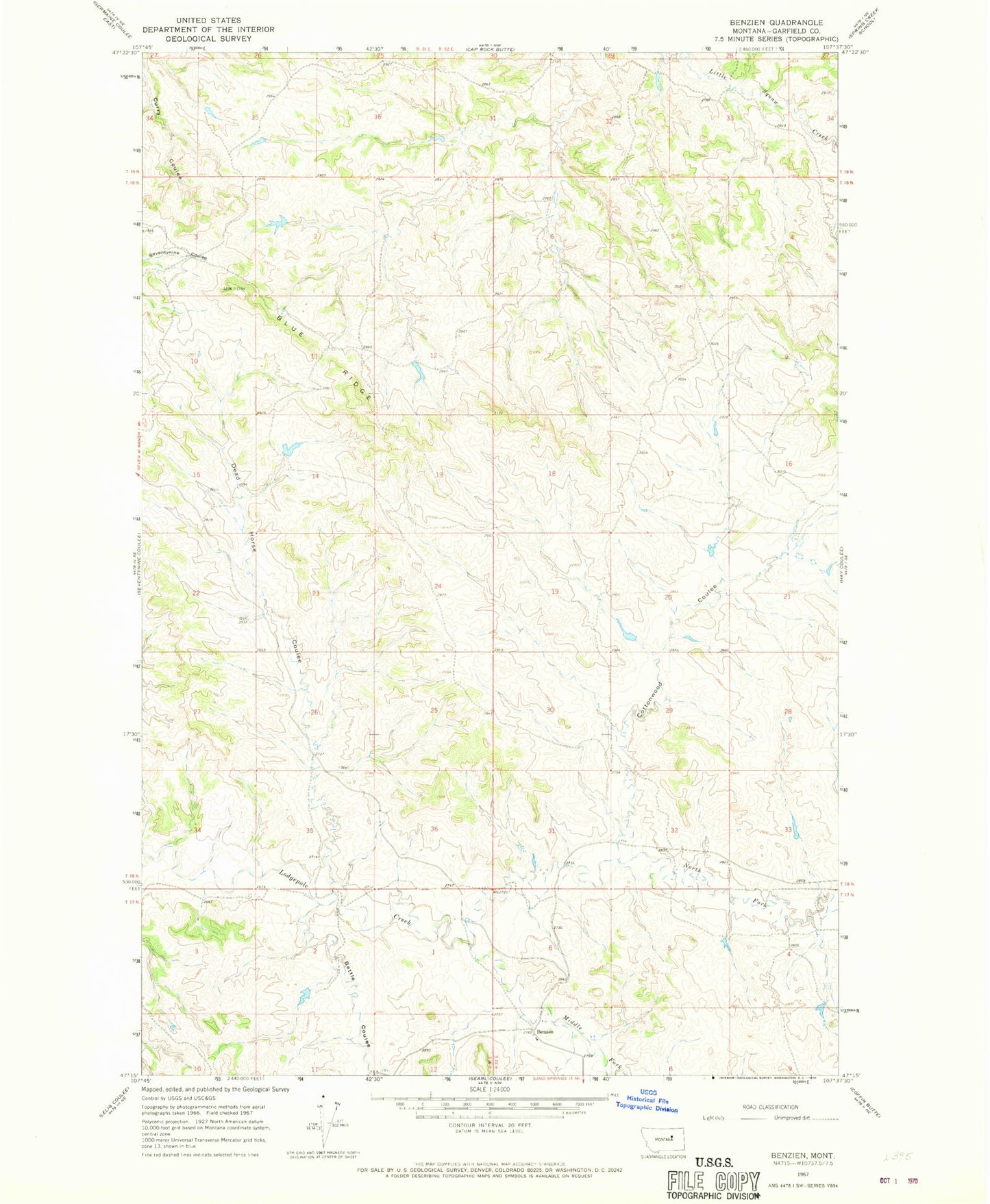 Classic USGS Benzien Montana 7.5'x7.5' Topo Map Image