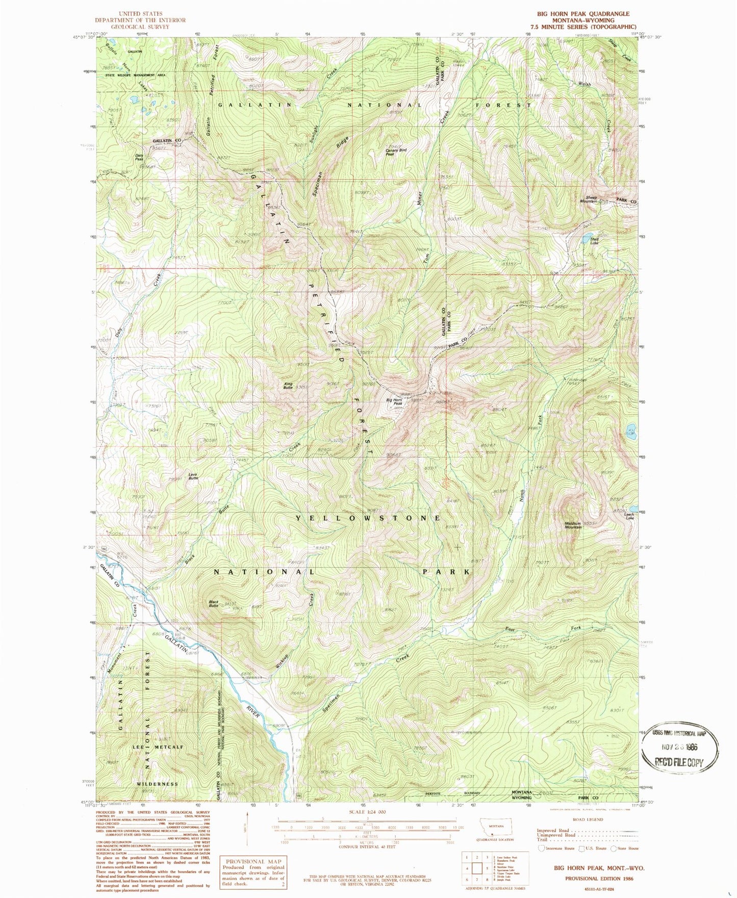 Classic USGS Big Horn Peak Montana 7.5'x7.5' Topo Map Image