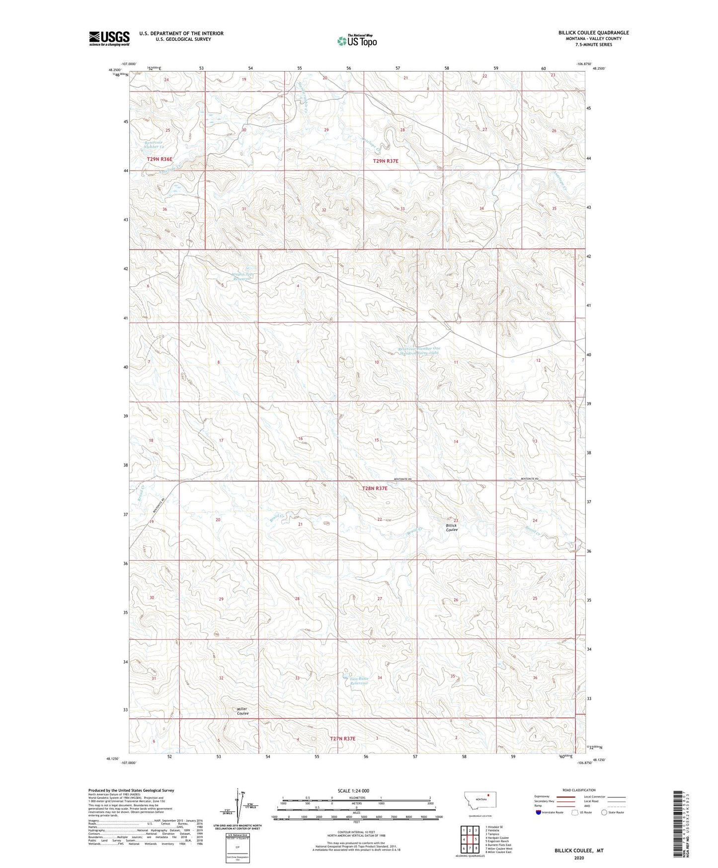 Billick Coulee Montana US Topo Map Image