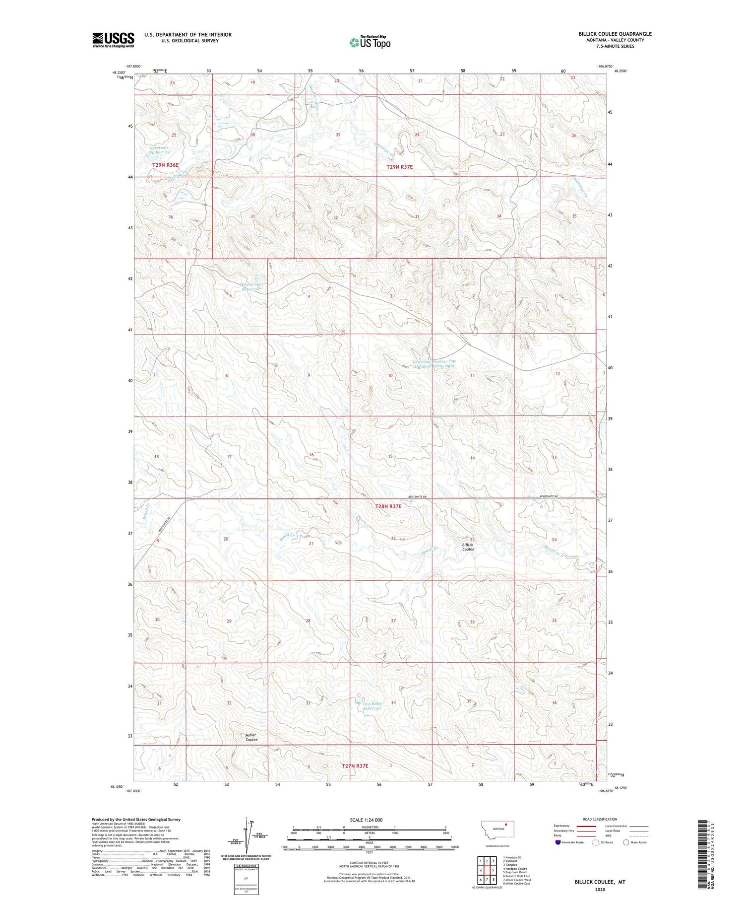 Billick Coulee Montana US Topo Map Image