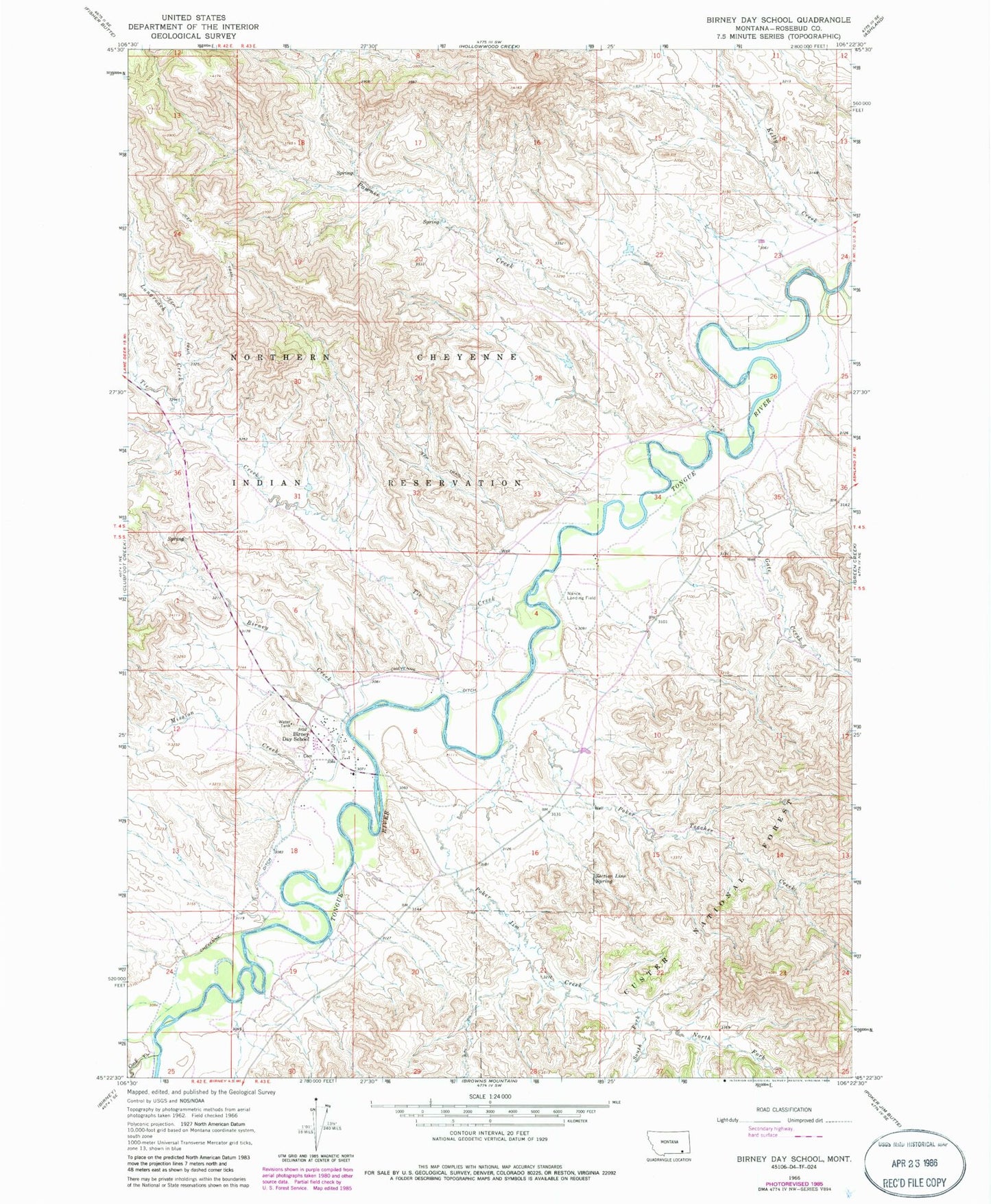 Classic USGS Birney Day School Montana 7.5'x7.5' Topo Map Image