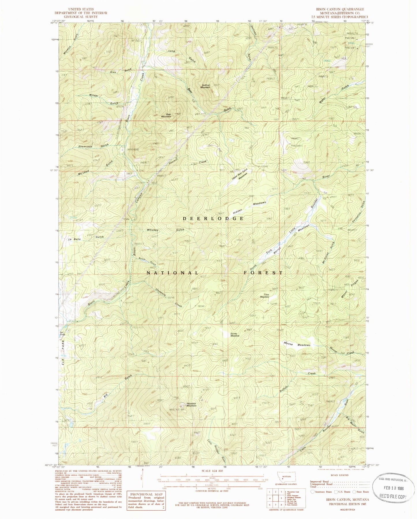 Classic USGS Bison Canyon Montana 7.5'x7.5' Topo Map Image