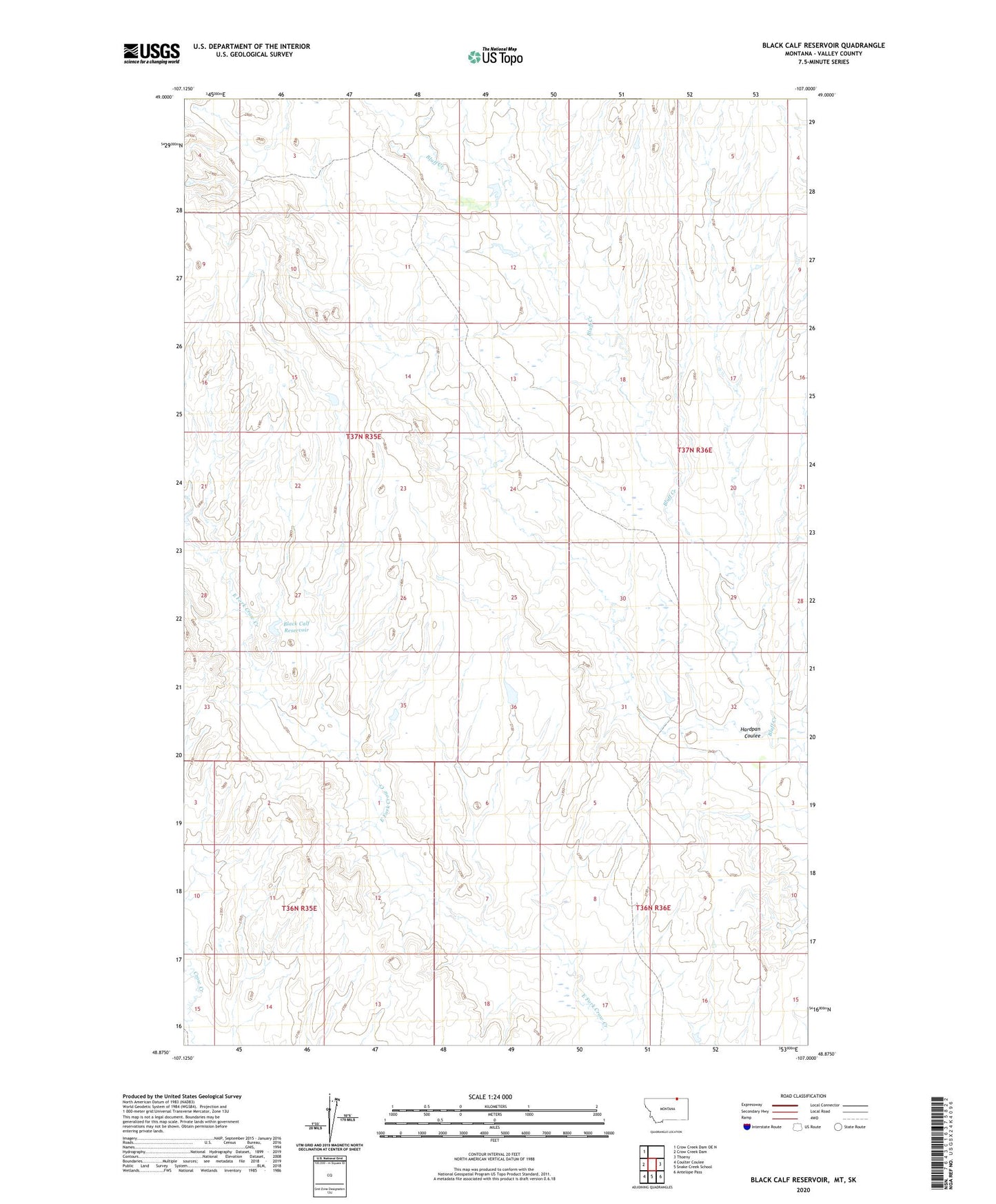 Black Calf Reservoir Montana US Topo Map Image