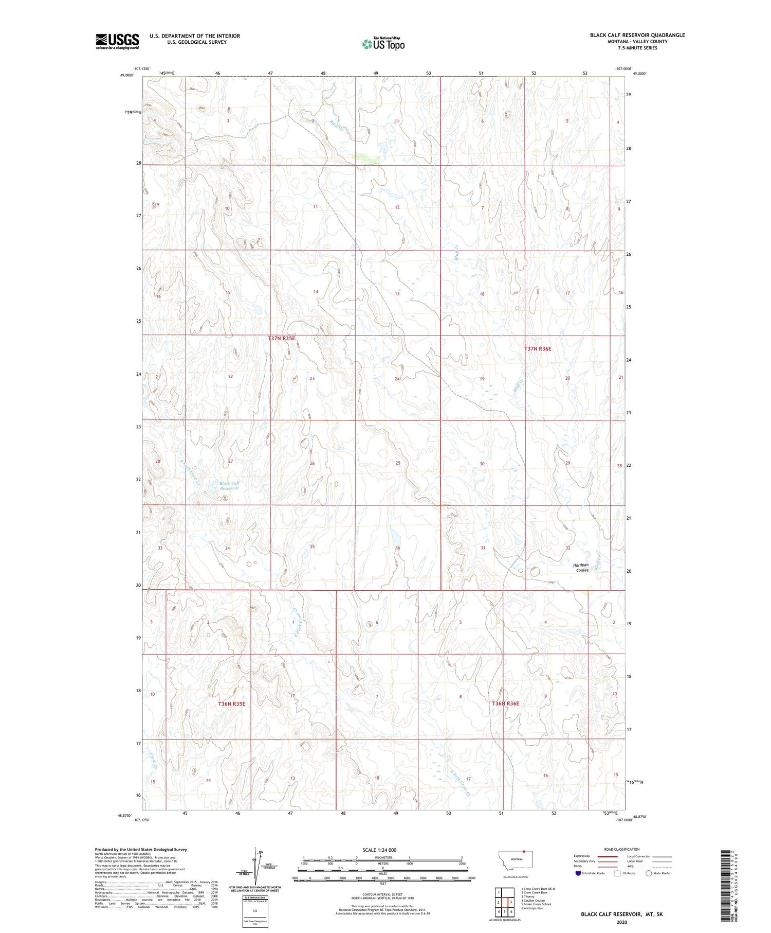 Black Calf Reservoir Montana US Topo Map Image