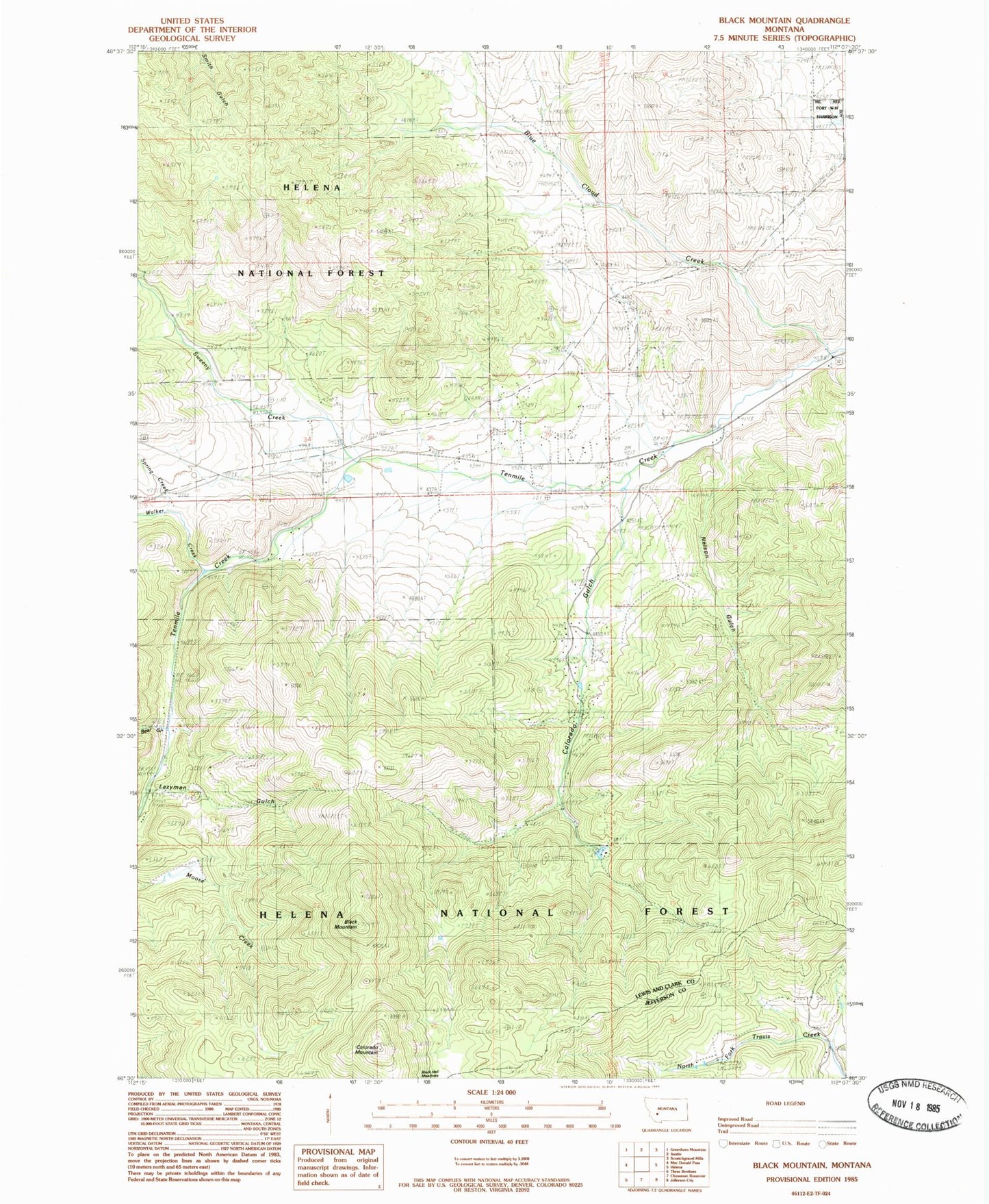 Classic USGS Black Mountain Montana 7.5'x7.5' Topo Map Image
