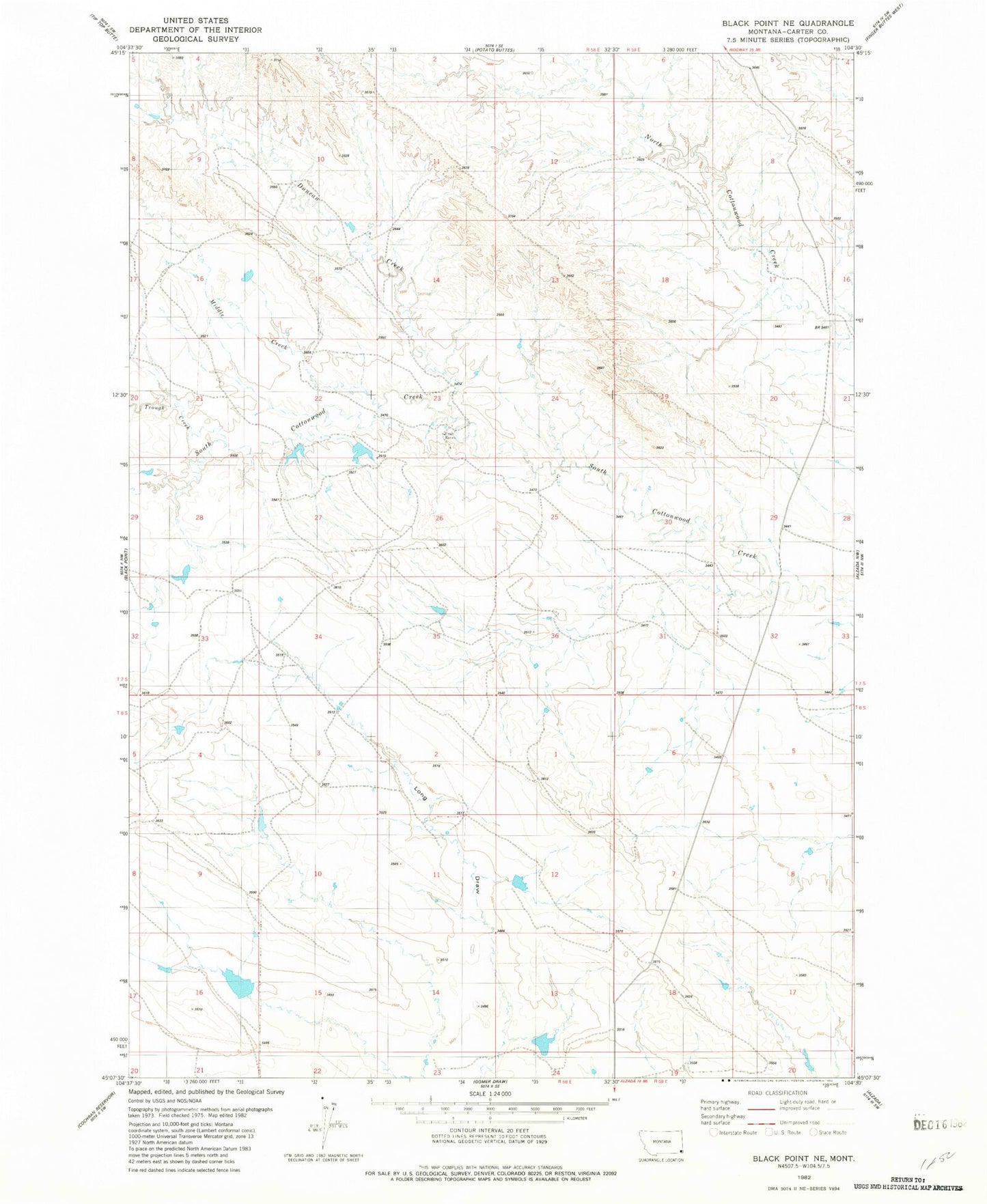 Classic USGS Black Point NE Montana 7.5'x7.5' Topo Map Image