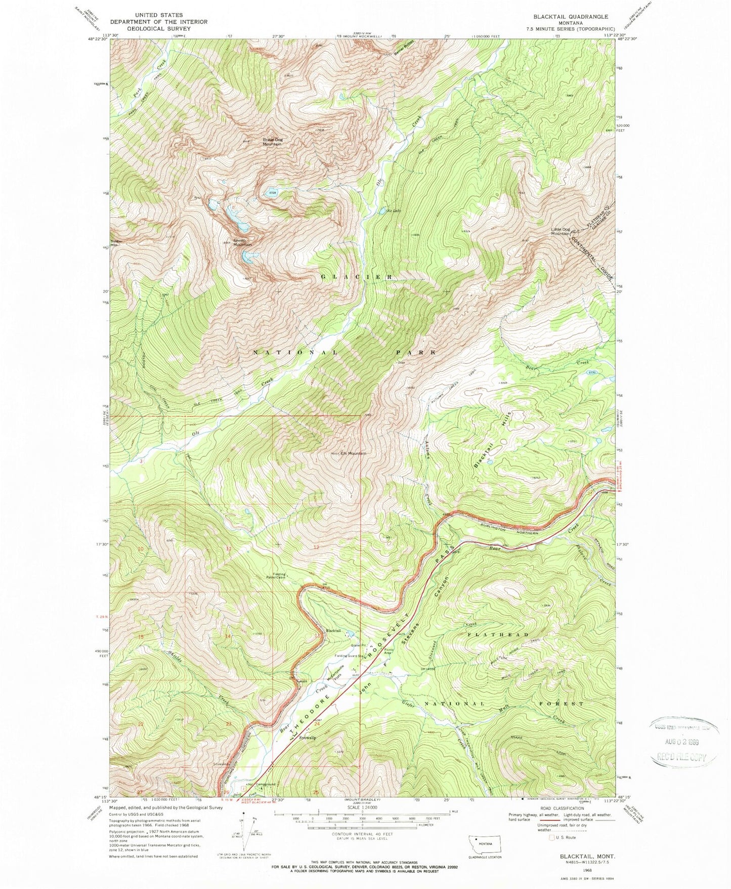 Classic USGS Blacktail Montana 7.5'x7.5' Topo Map Image