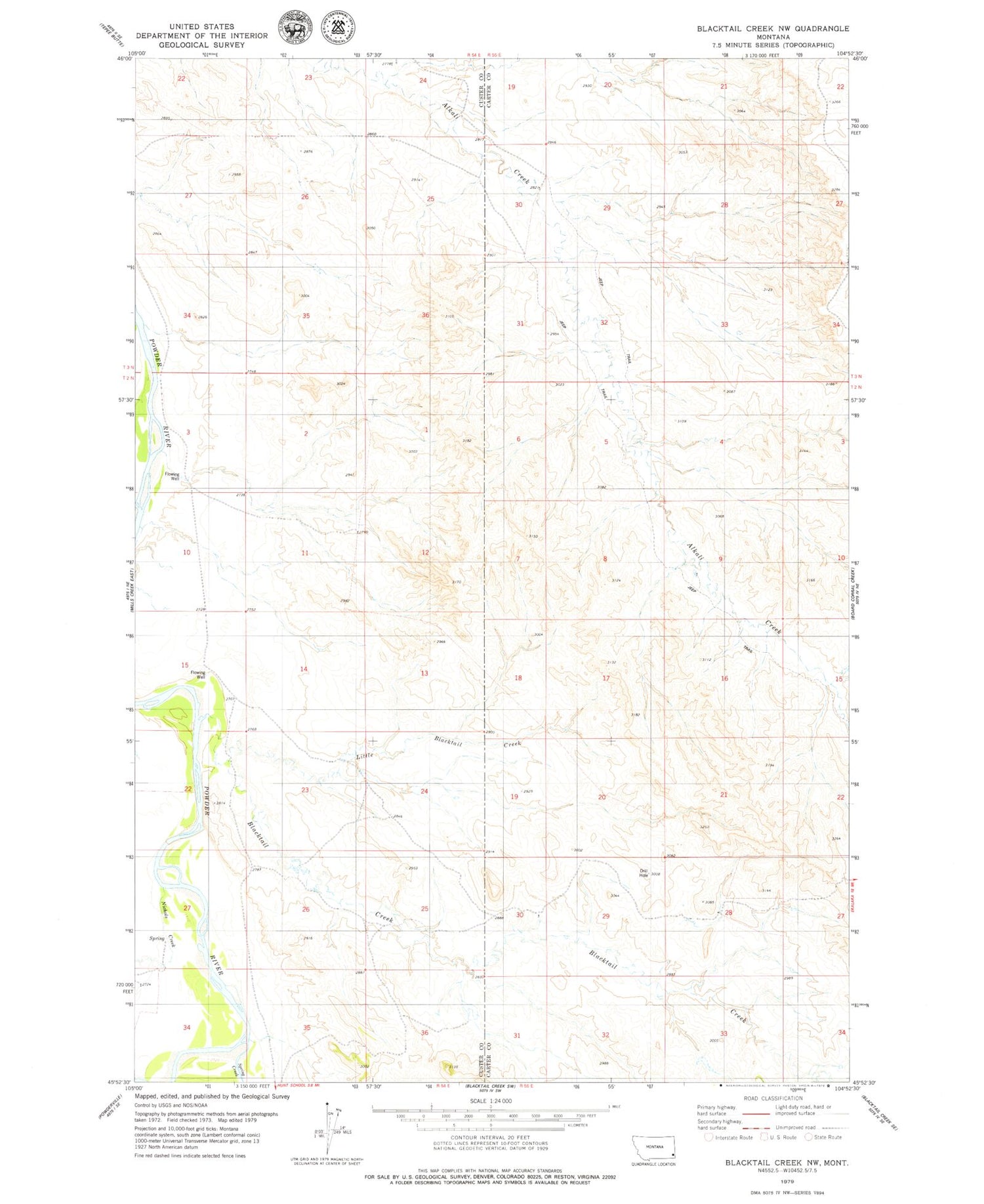 Classic USGS Blacktail Creek NW Montana 7.5'x7.5' Topo Map Image