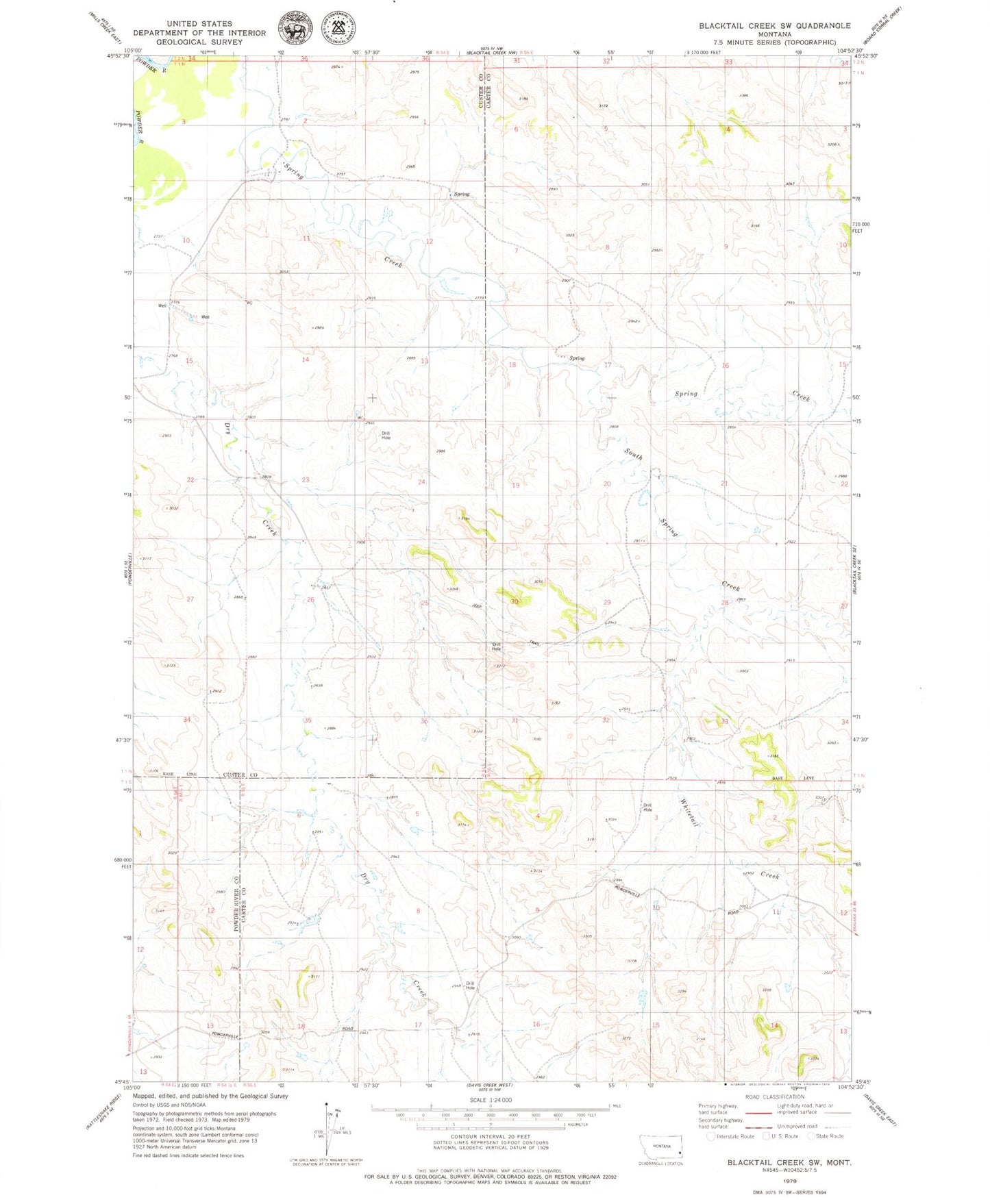 Classic USGS Blacktail Creek SW Montana 7.5'x7.5' Topo Map Image