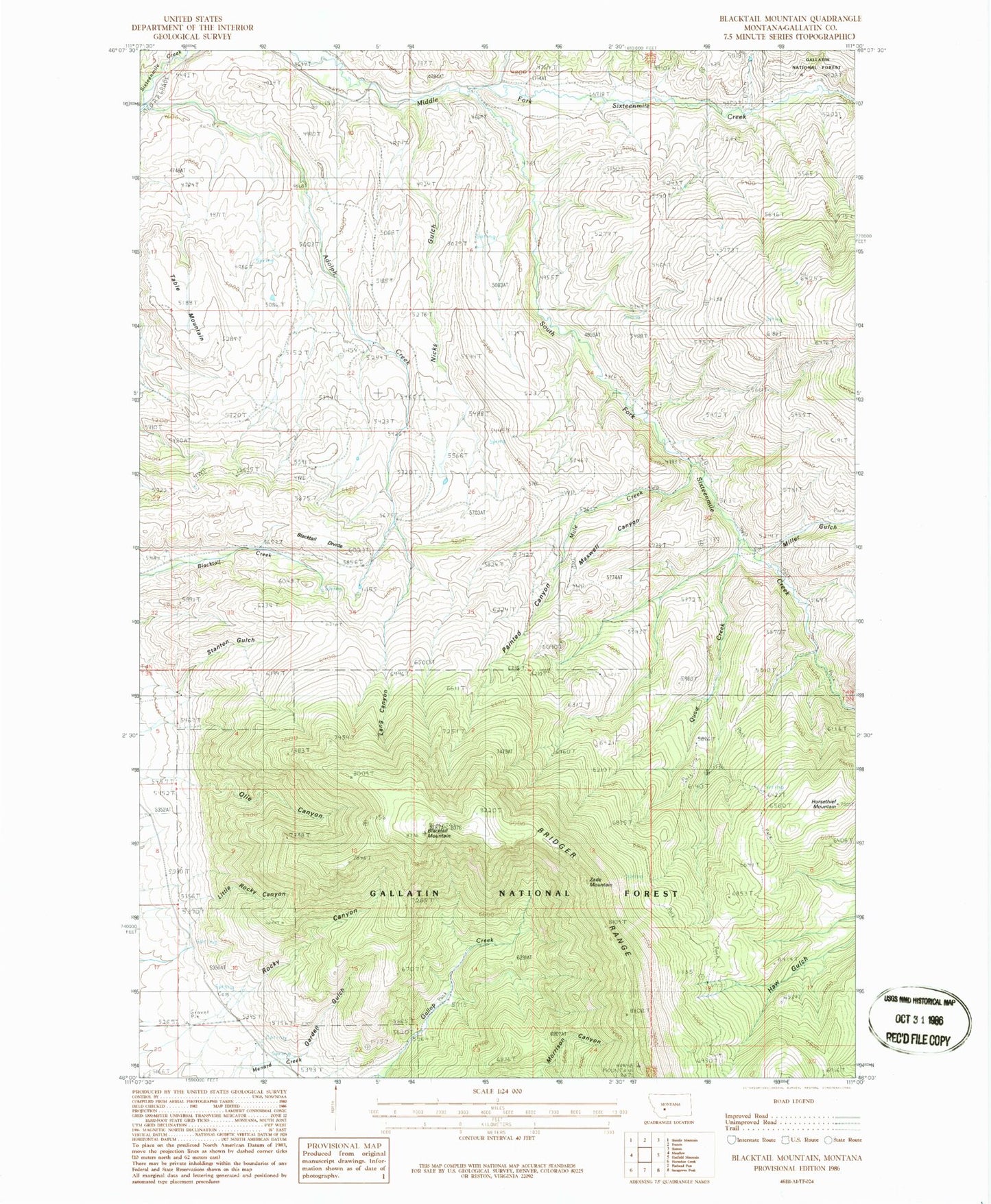 Classic USGS Blacktail Mountain Montana 7.5'x7.5' Topo Map Image