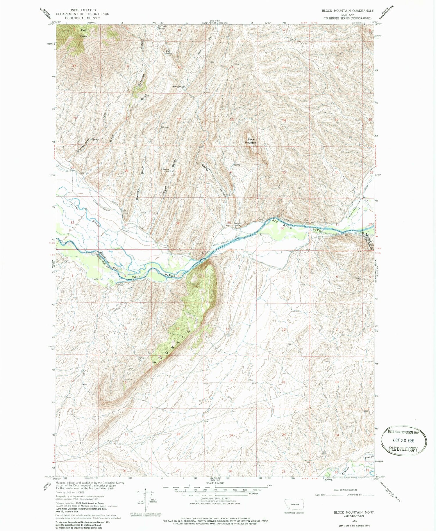 Classic USGS Block Mountain Montana 7.5'x7.5' Topo Map Image