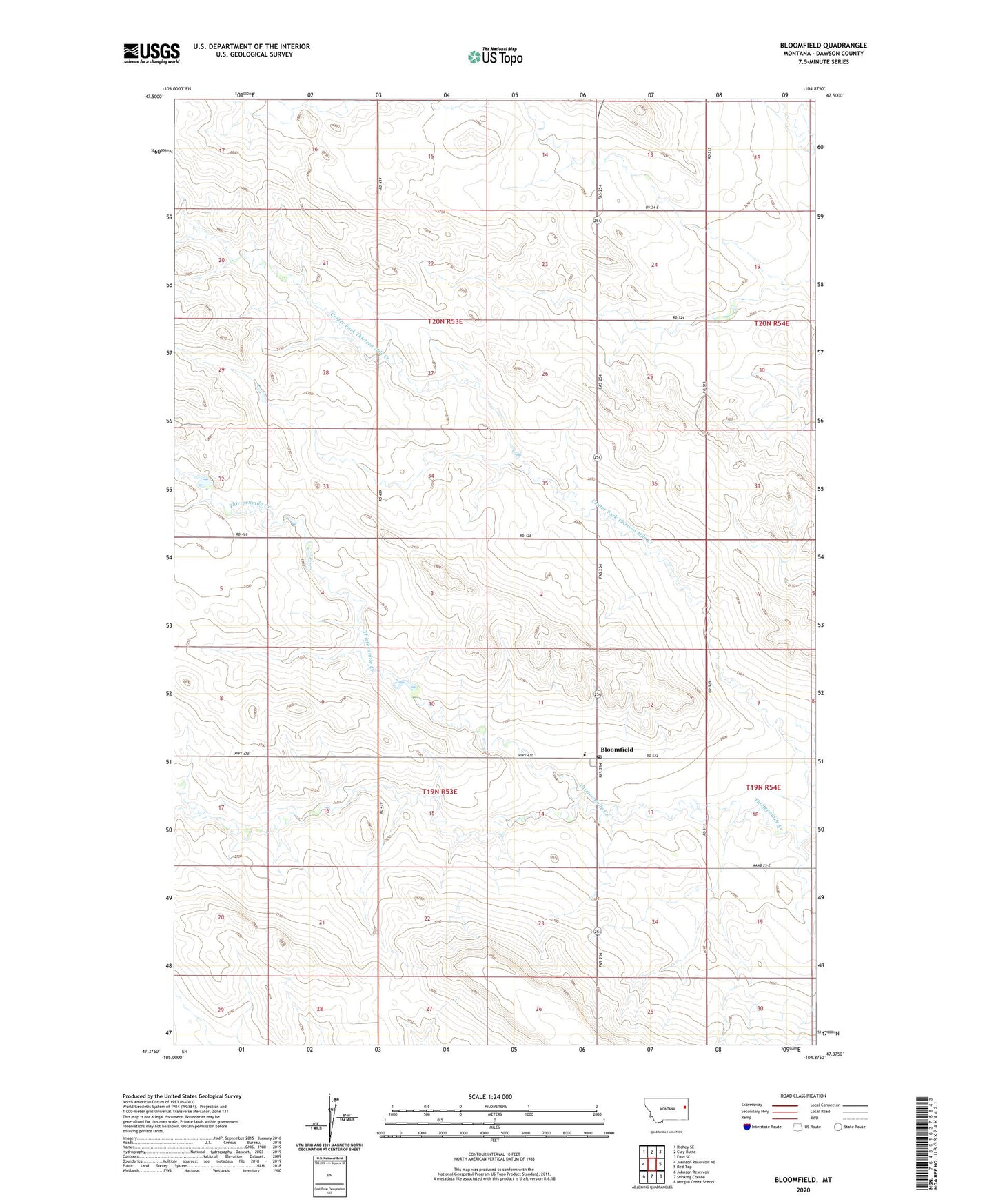 Bloomfield Montana US Topo Map Image