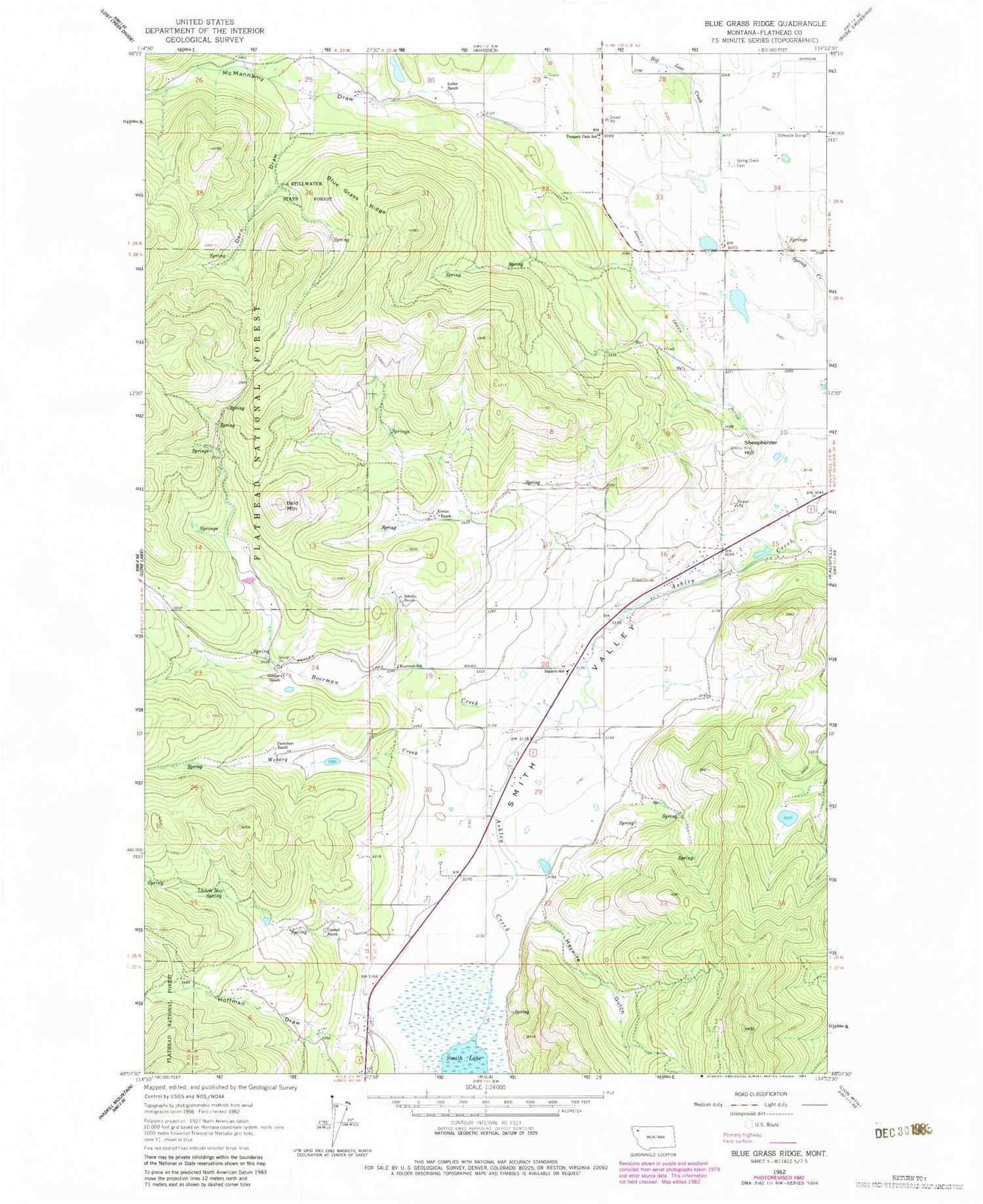 Classic USGS Blue Grass Ridge Montana 7.5'x7.5' Topo Map Image