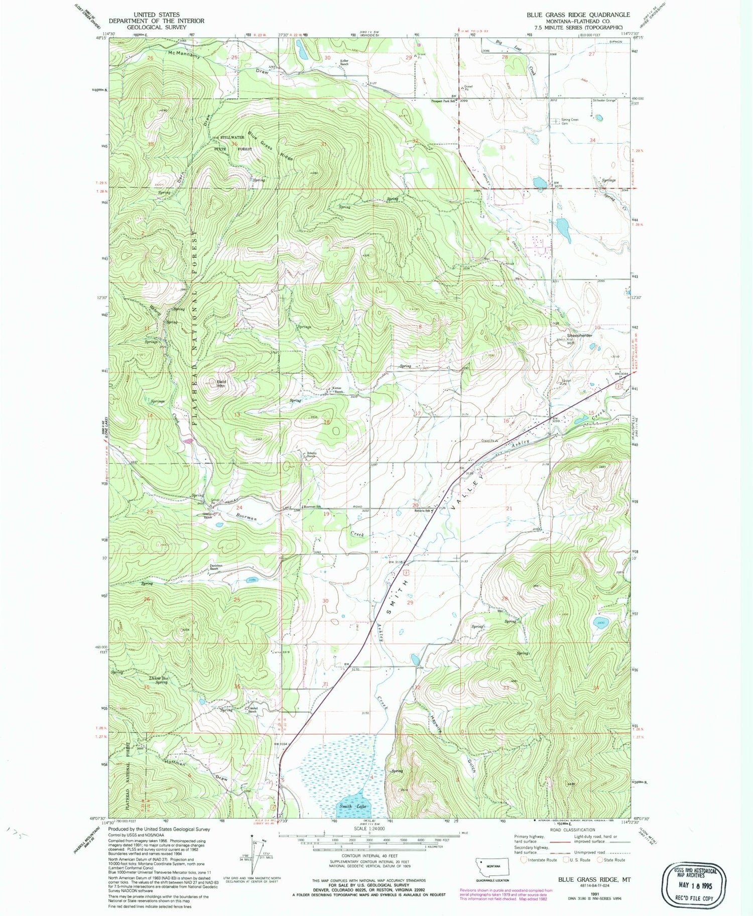 Classic USGS Blue Grass Ridge Montana 7.5'x7.5' Topo Map Image