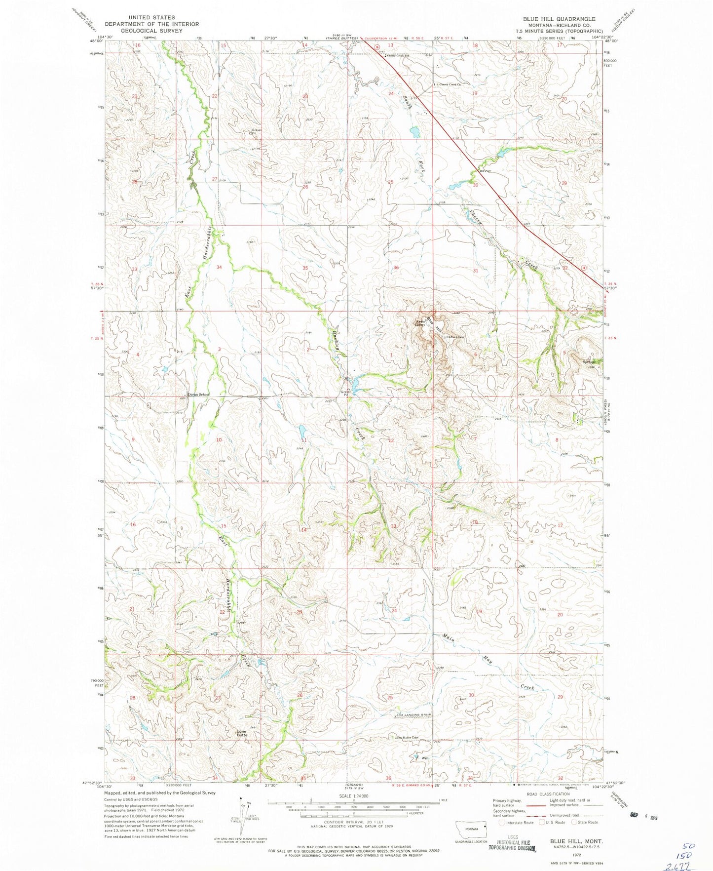 Classic USGS Blue Hill Montana 7.5'x7.5' Topo Map Image