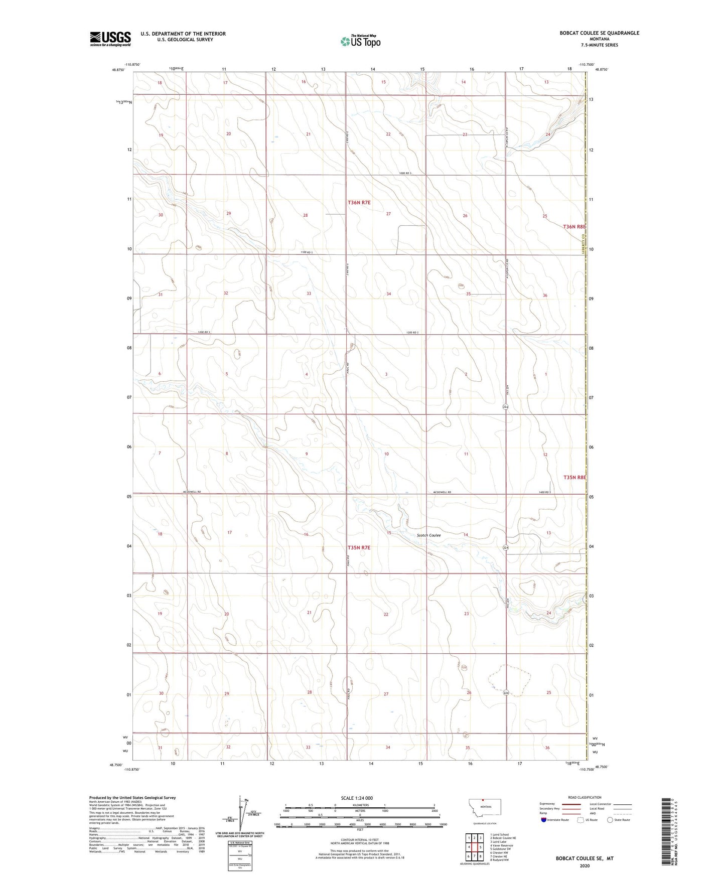Bobcat Coulee SE Montana US Topo Map Image