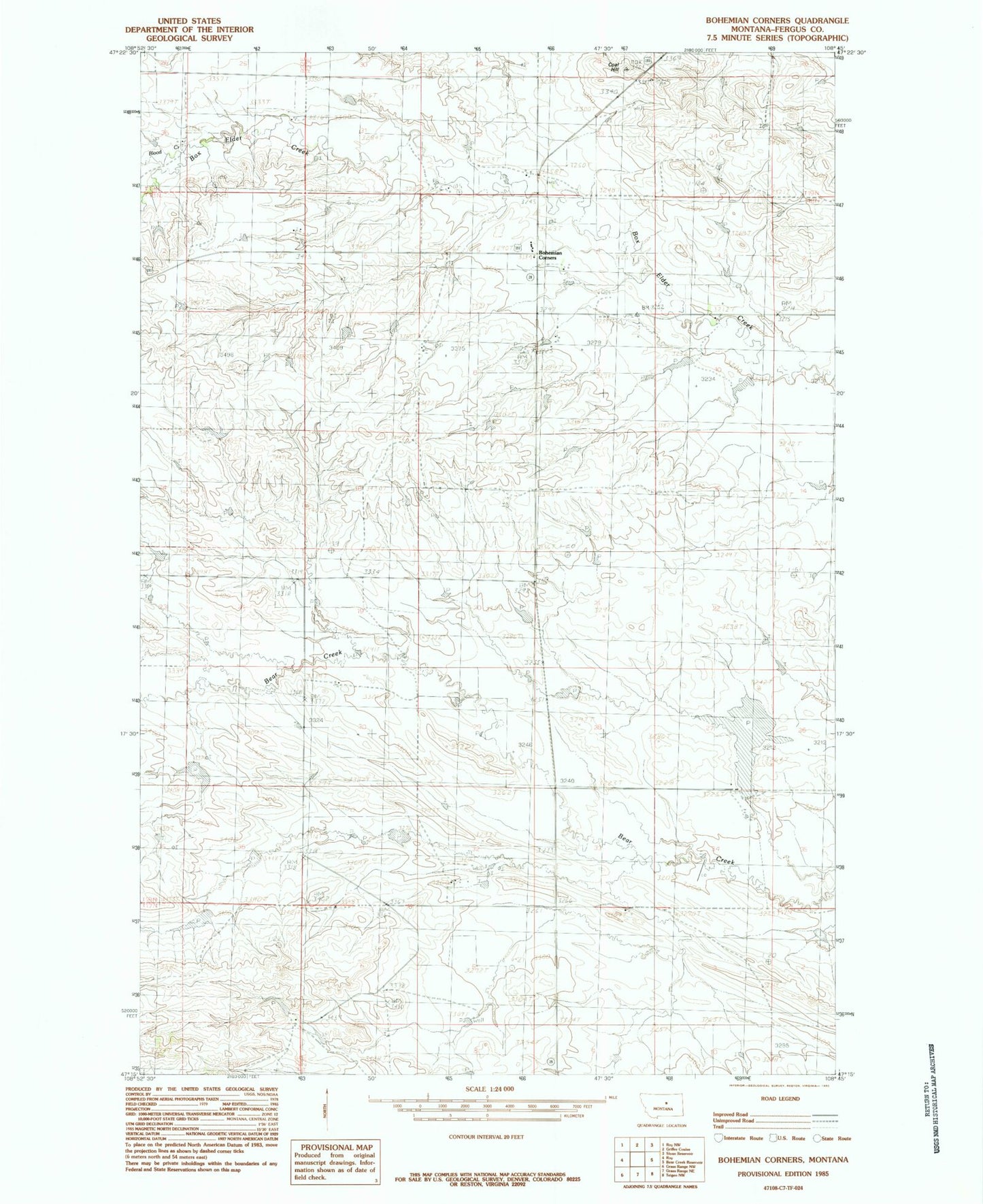 Classic USGS Bohemian Corners Montana 7.5'x7.5' Topo Map Image