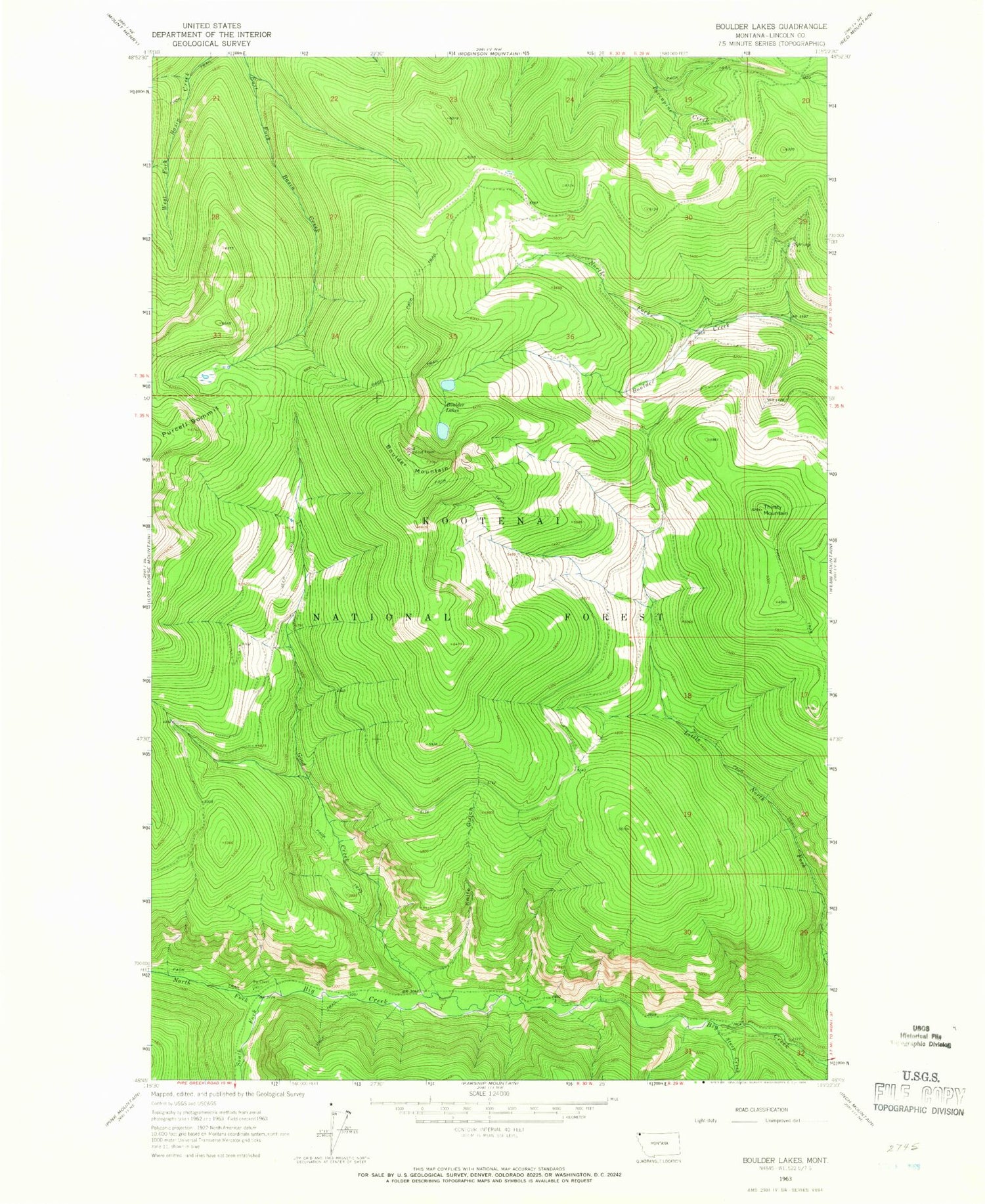 Classic USGS Boulder Lakes Montana 7.5'x7.5' Topo Map Image