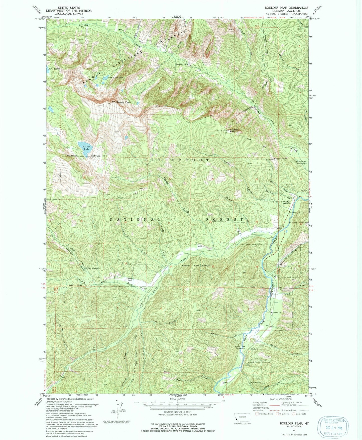 Classic USGS Boulder Peak Montana 7.5'x7.5' Topo Map Image