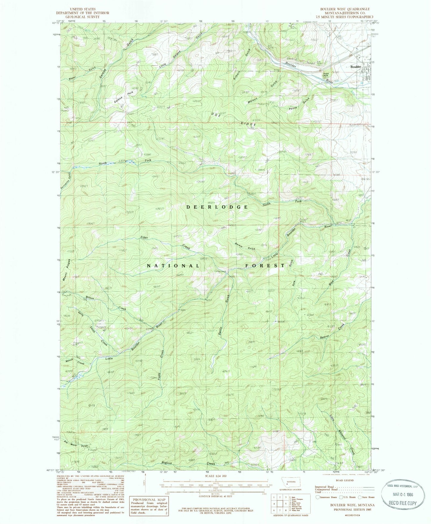 Classic USGS Boulder West Montana 7.5'x7.5' Topo Map Image