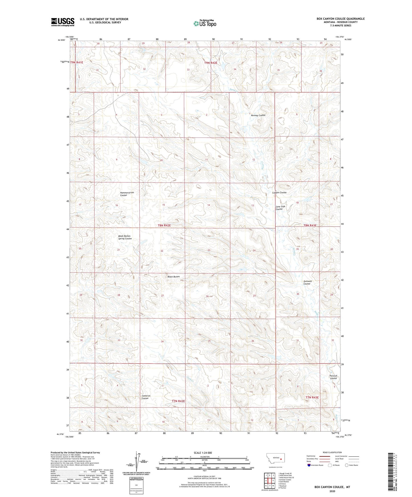 Box Canyon Coulee Montana US Topo Map Image
