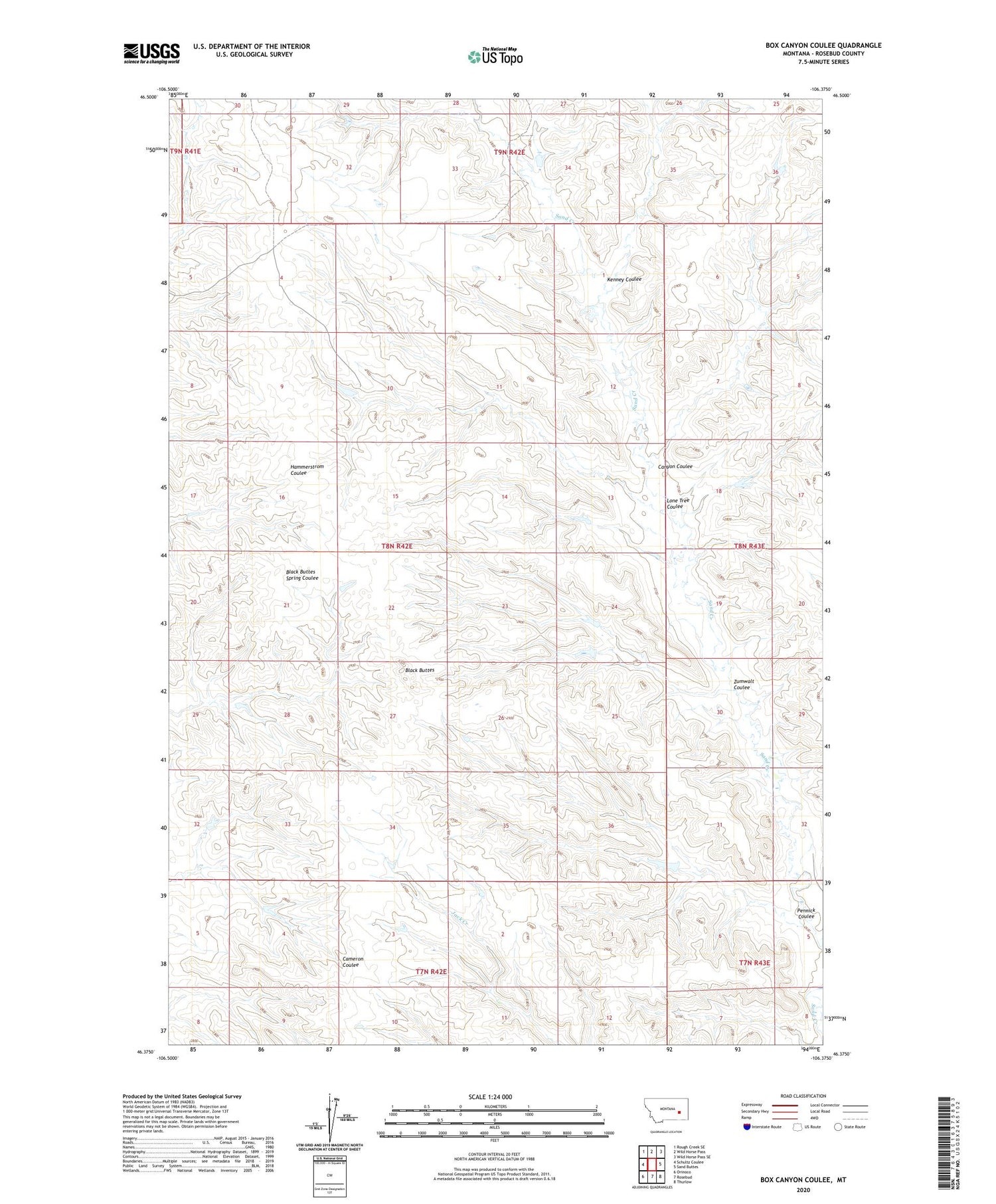 Box Canyon Coulee Montana US Topo Map Image