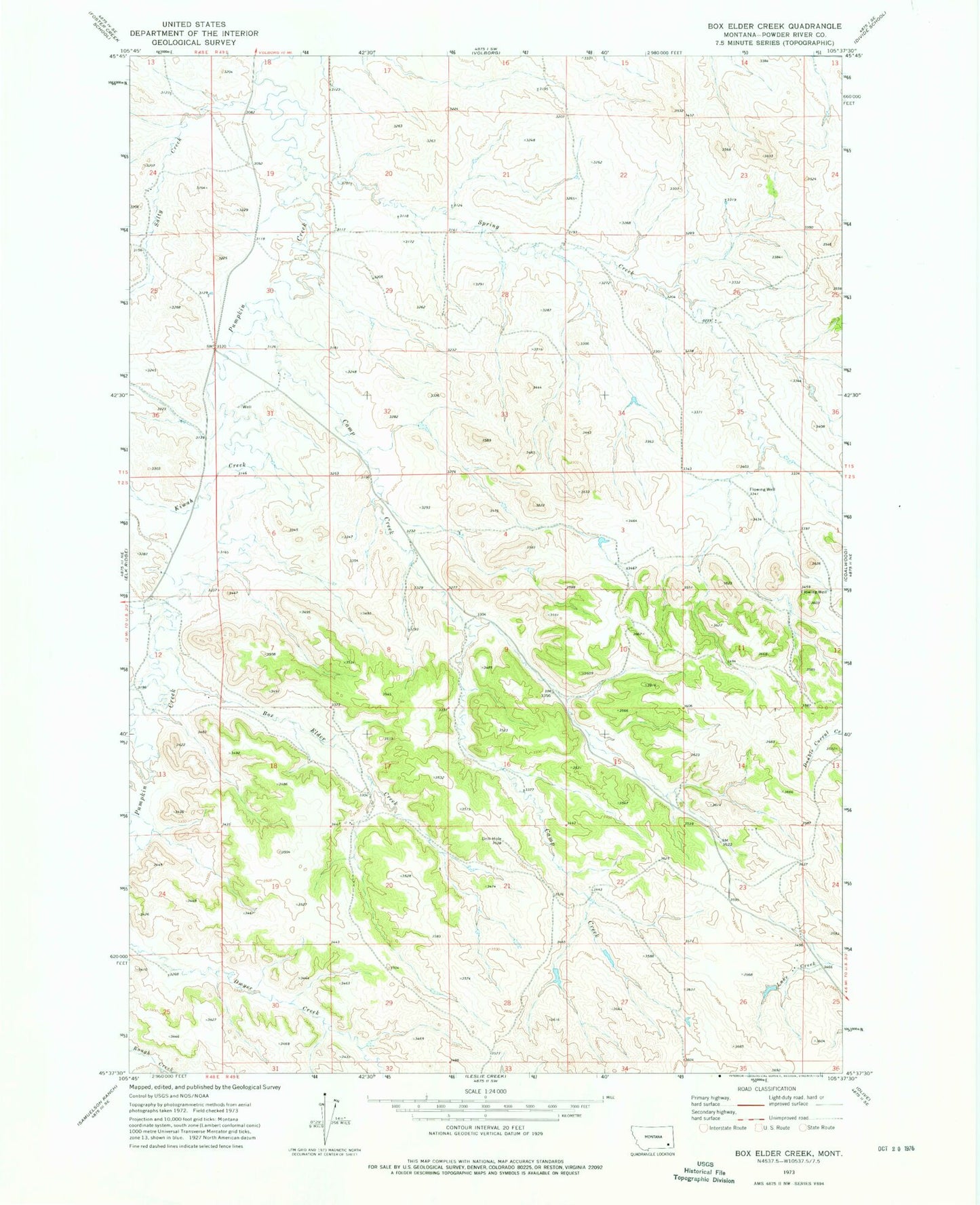 Classic USGS Box Elder Creek Montana 7.5'x7.5' Topo Map Image