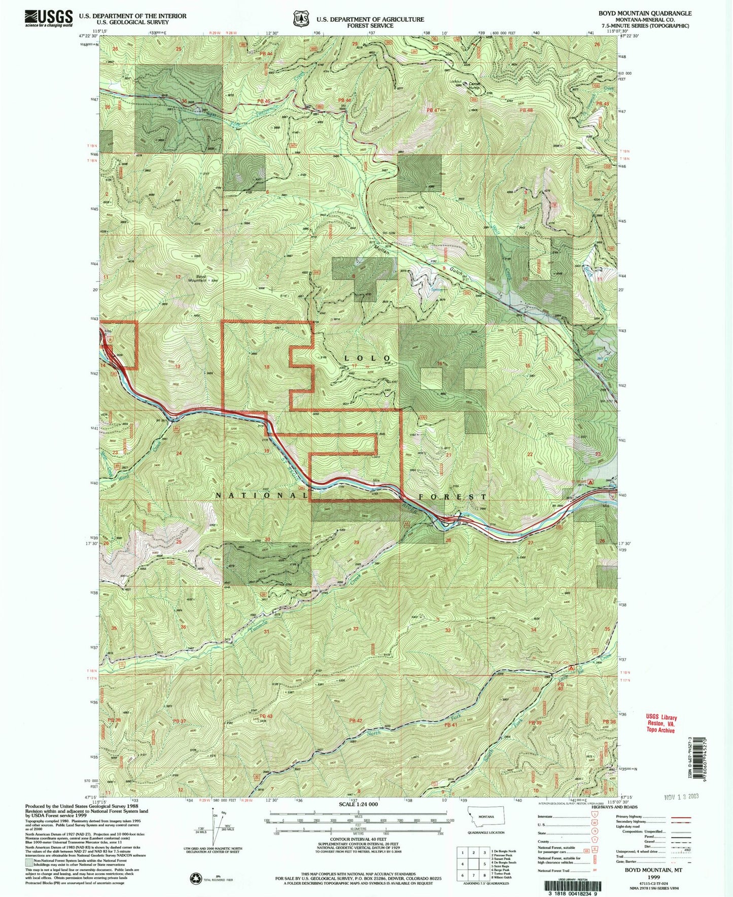 Classic USGS Boyd Mountain Montana 7.5'x7.5' Topo Map Image