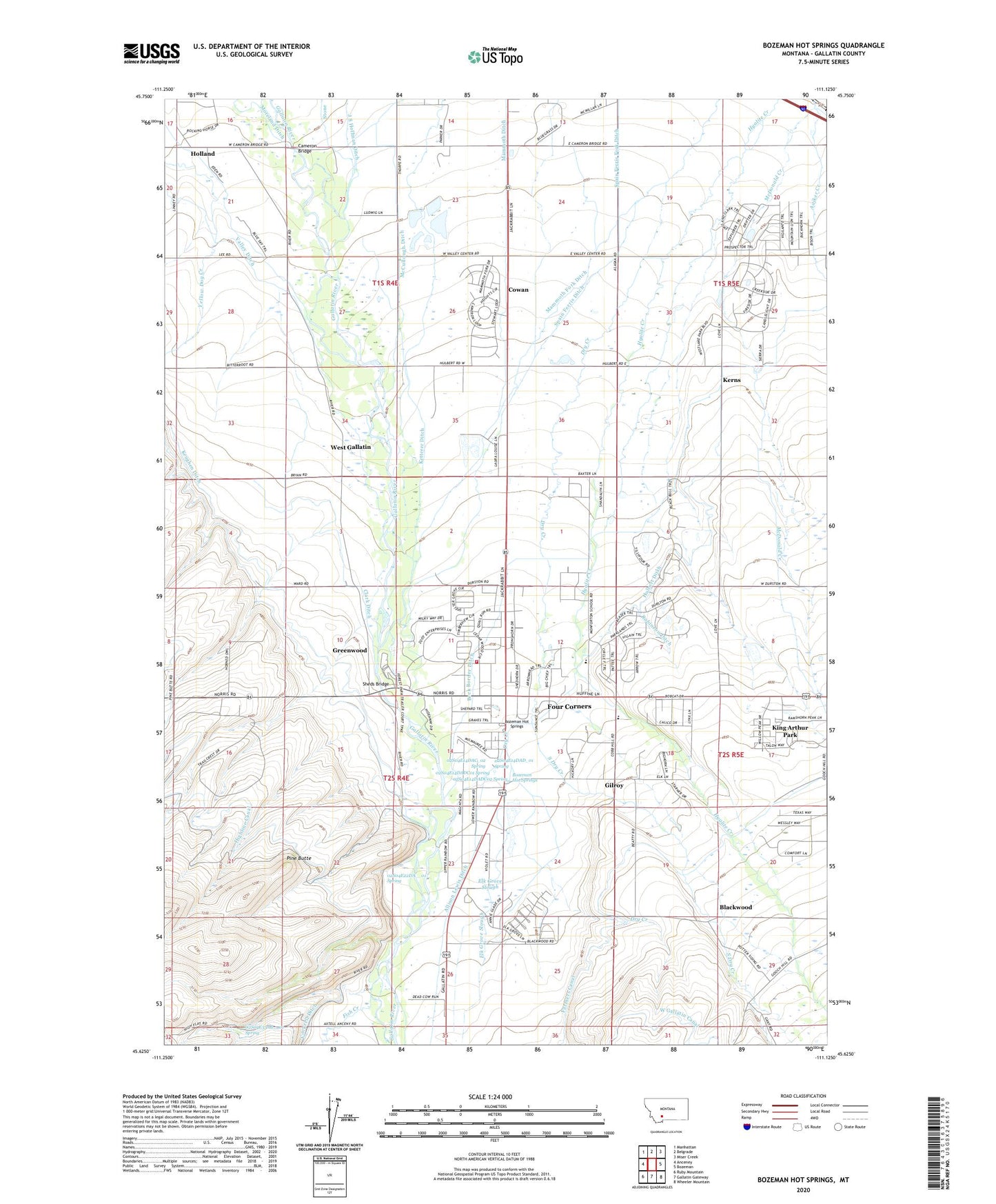 Bozeman Hot Springs Montana US Topo Map Image